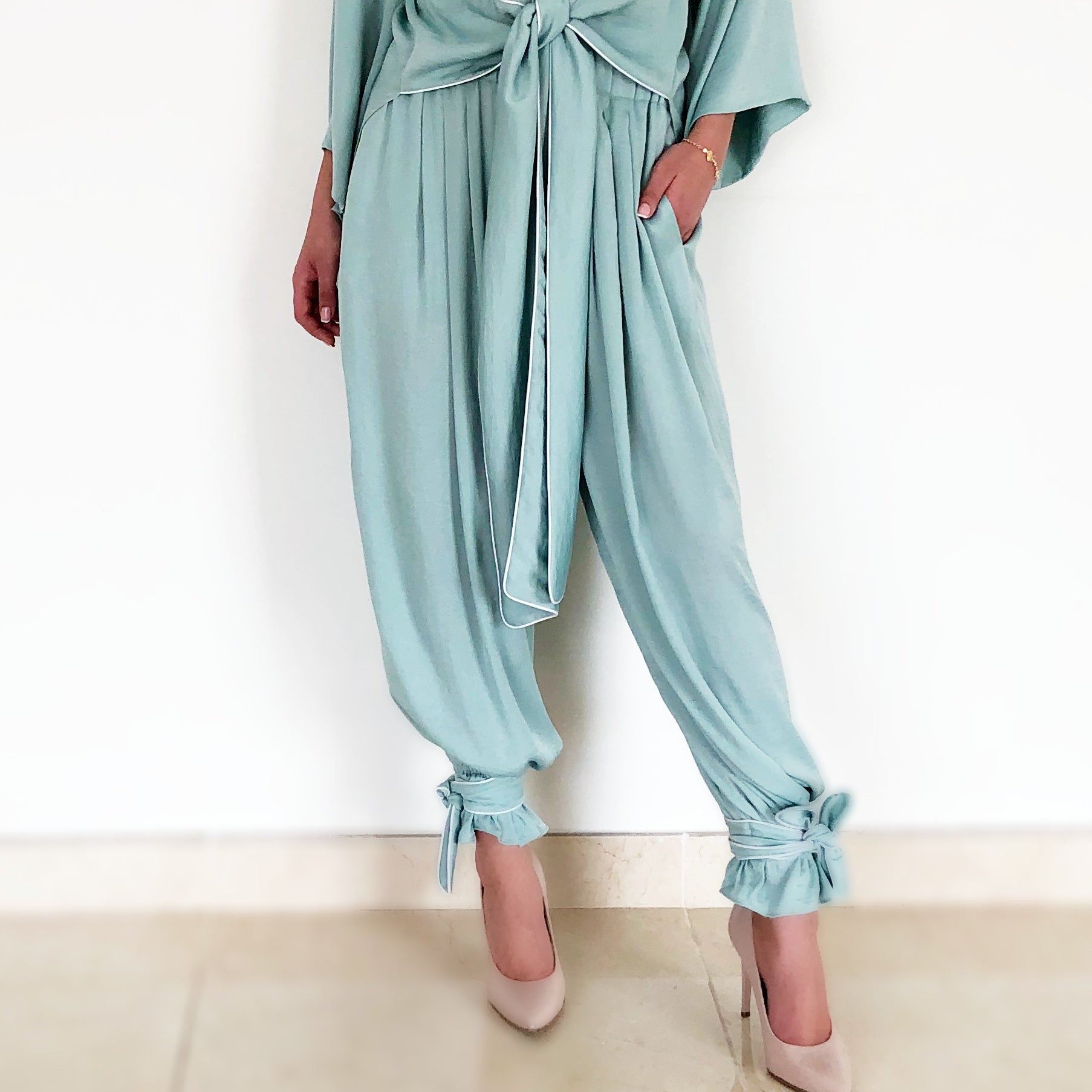 AW18 Matt Silk Tourquoise Harem Pants