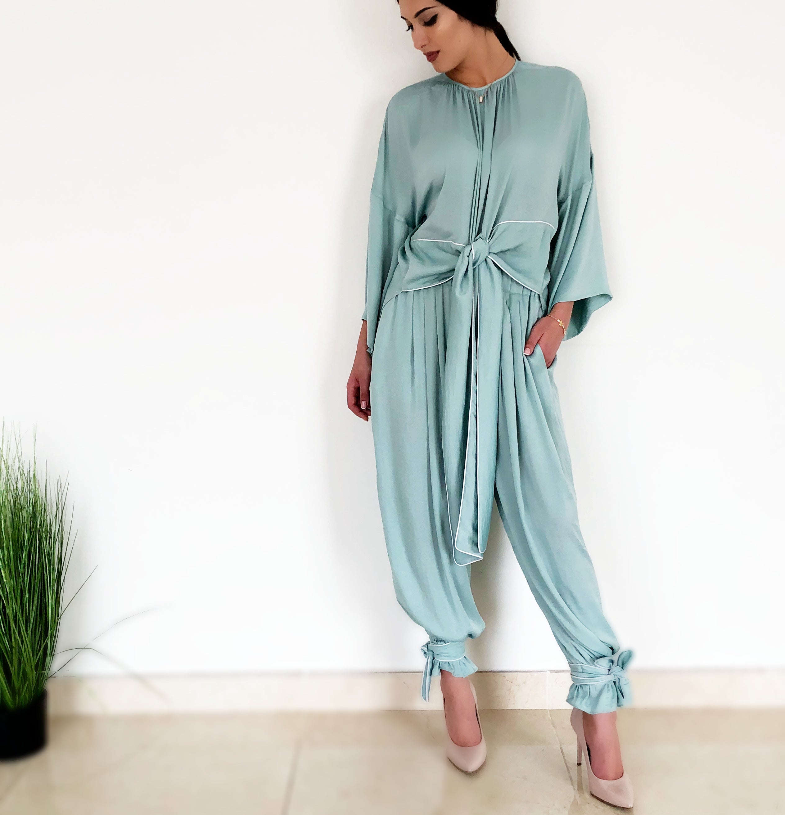 AW18 Matt Silk Tourquoise Harem Pants