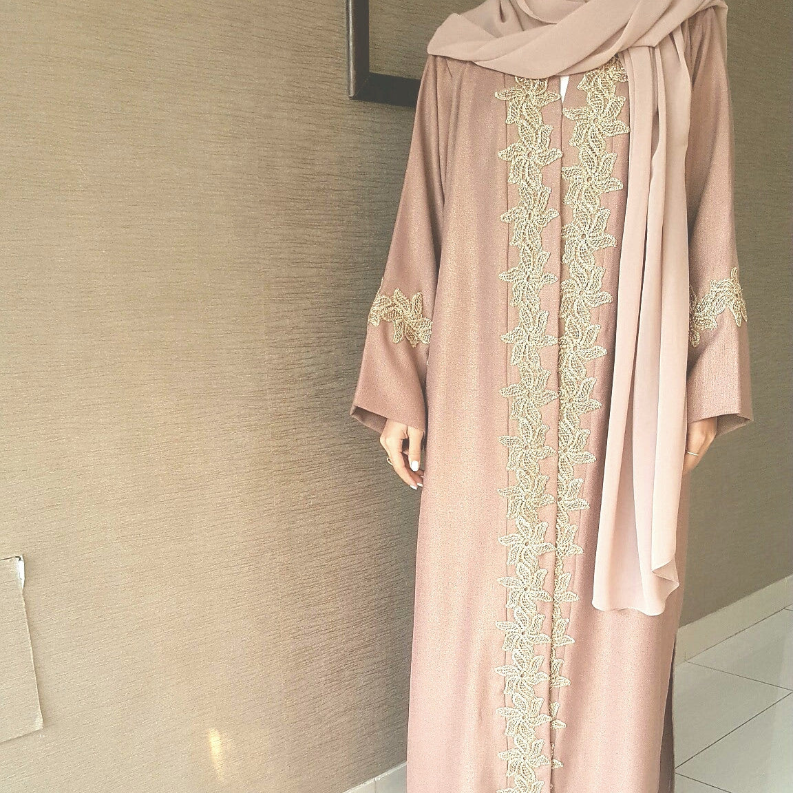 Rose Gold Fleck Linen with rose Gold Embelishment