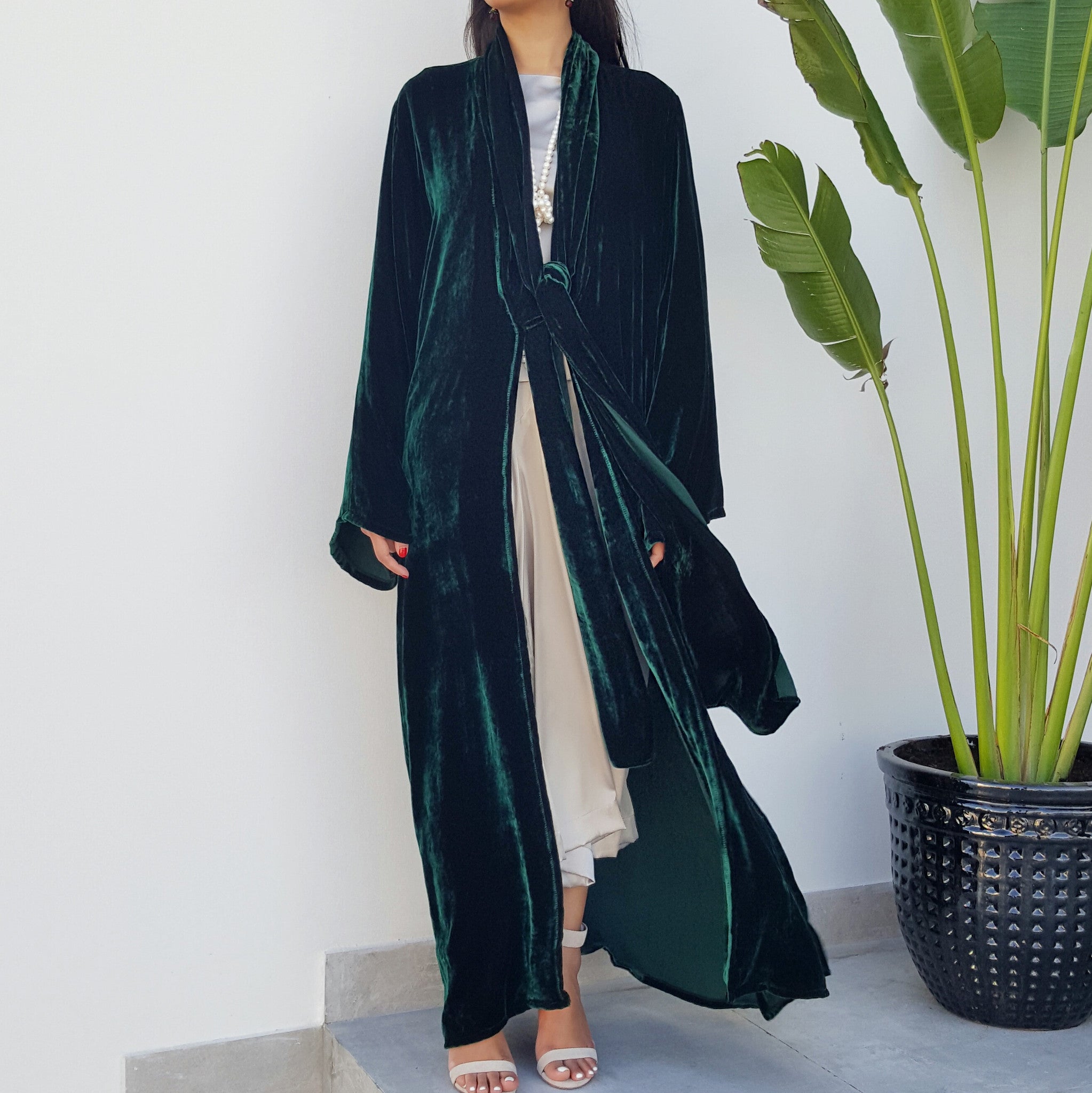 Qabeela SS17 Signature Silk Velvet Knot Abaya