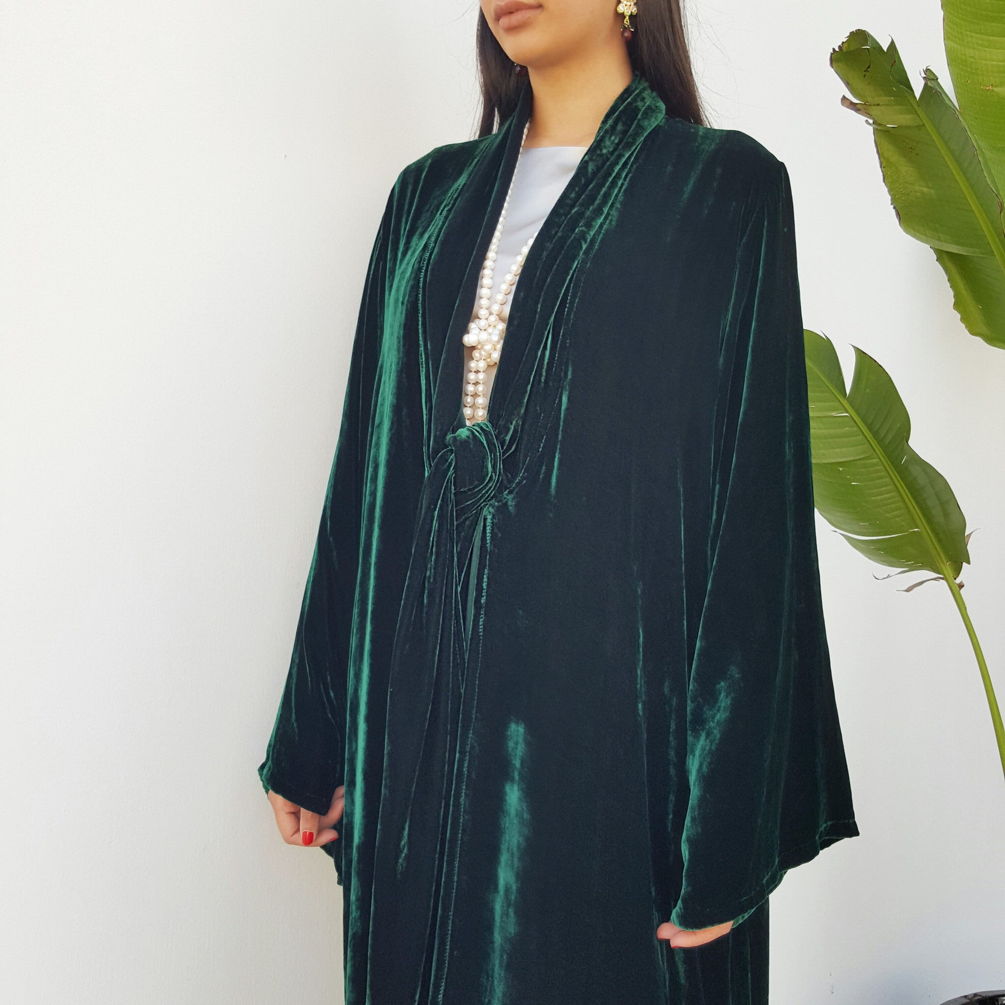 Qabeela SS17 Signature Silk Velvet Knot Abaya