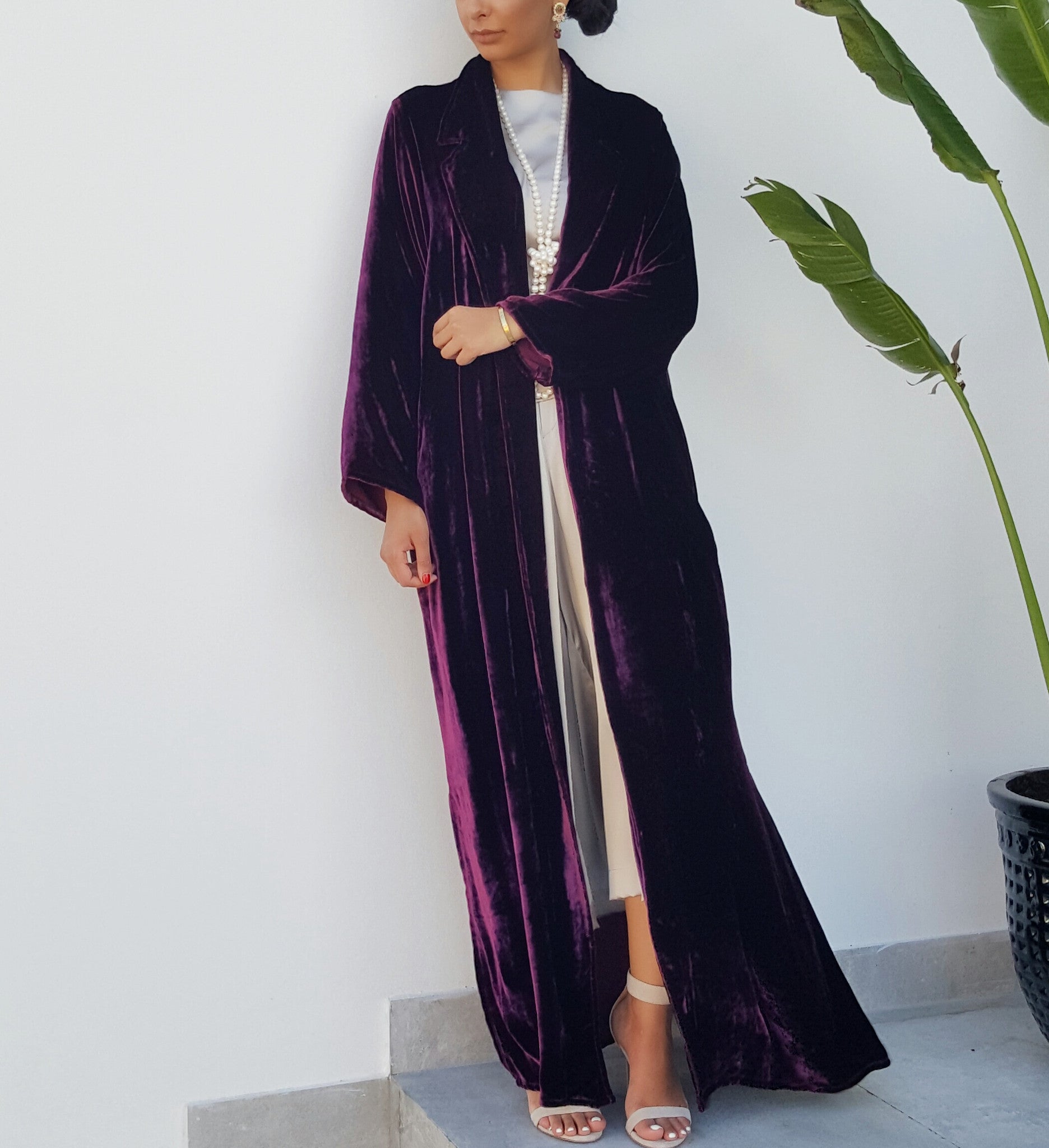 Qabeela SS17 Silk Velvet Duster Coat Style Abaya