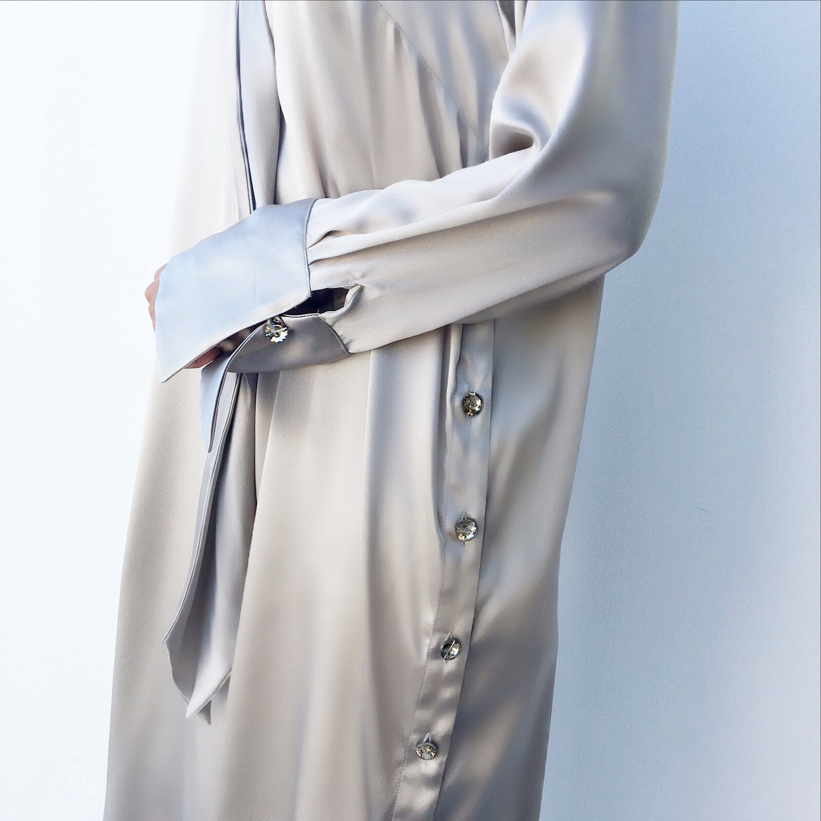 Qabeela SS17 Silk Evening Shirt Dress With Swarovski Buttons