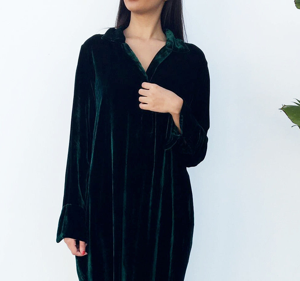 Qabeela SS17 Silk Velvet Boho Shirt Dress