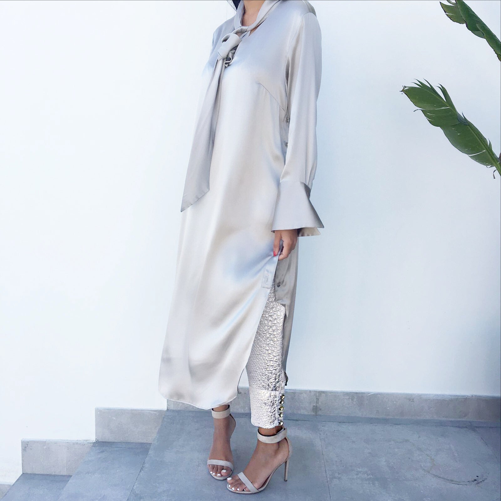 Silk Evening Shirt Dress With Swarovski Buttons