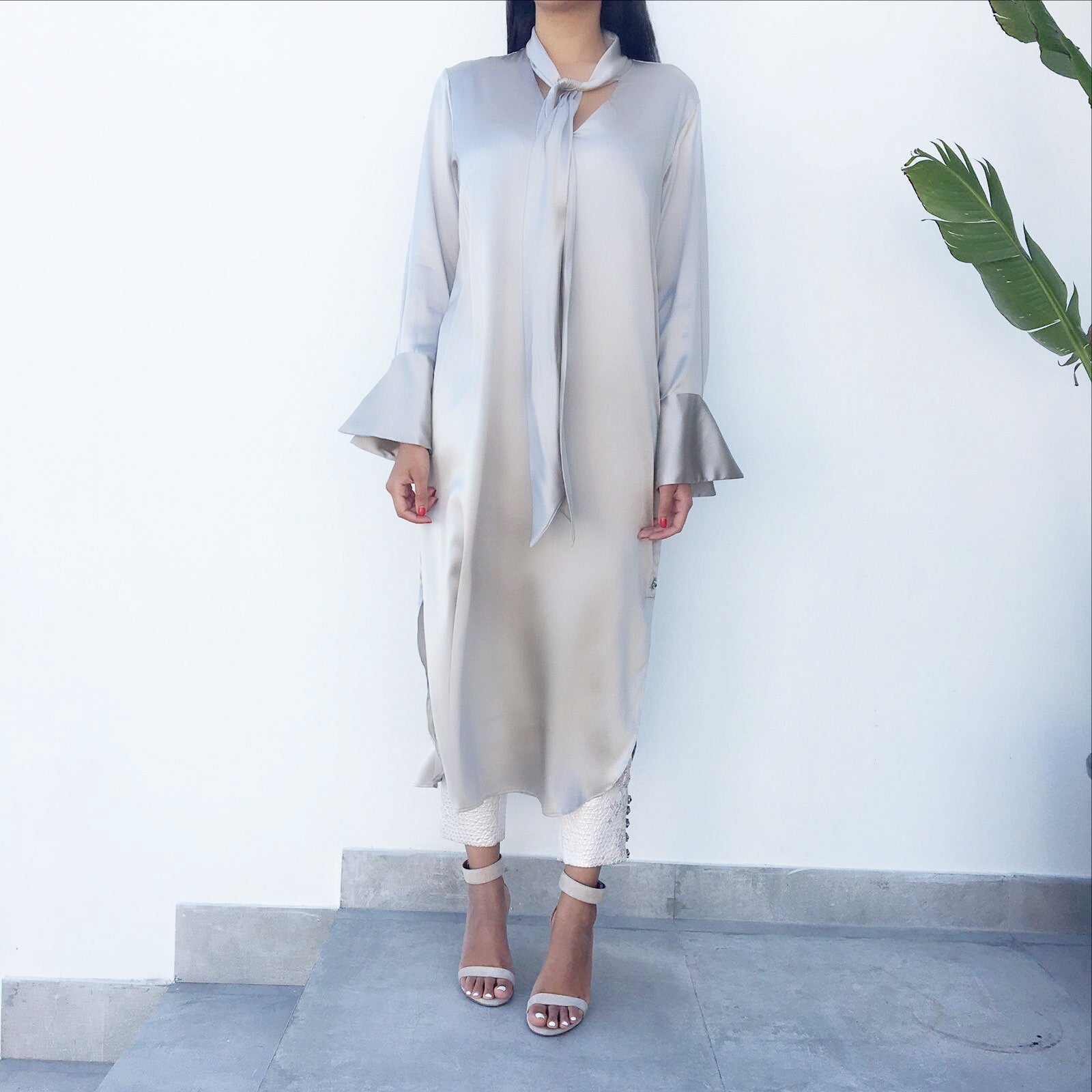 Qabeela SS17 Silk Evening Shirt Dress With Swarovski Buttons