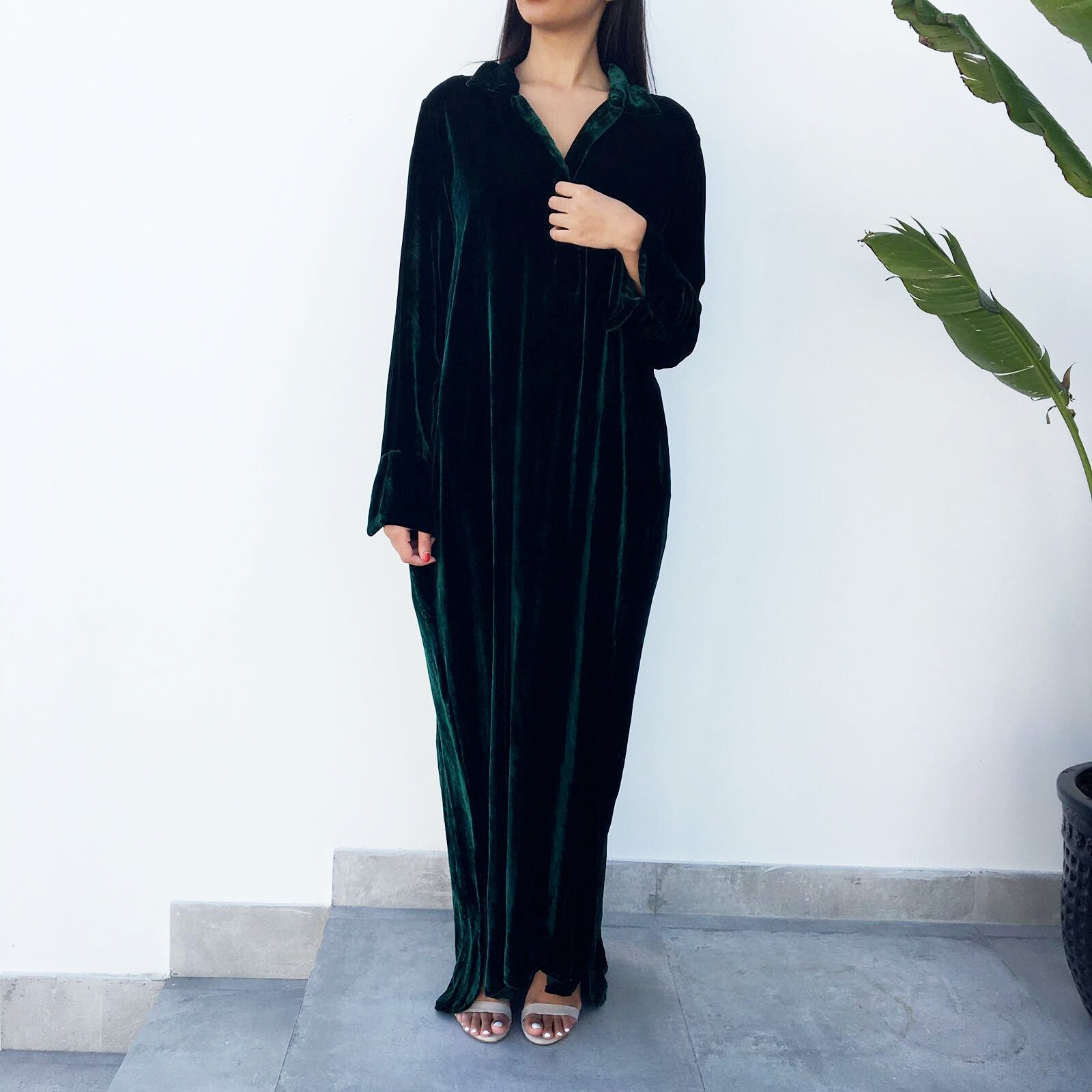 Qabeela SS17 Silk Velvet Boho Shirt Dress