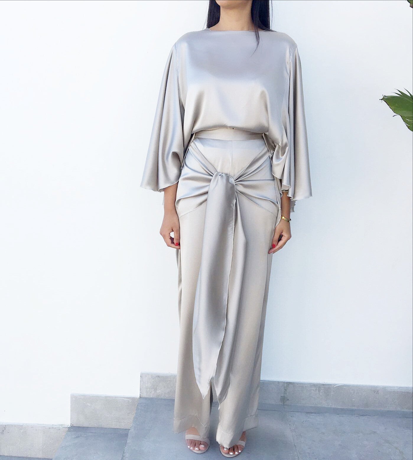 Qabeela SS17 Silk Wide Leg Knot Trousers