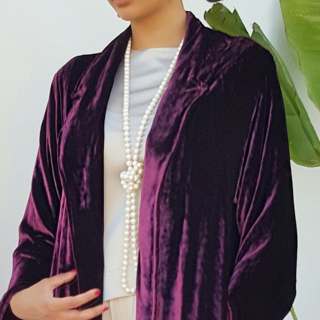 Qabeela SS17 Silk Velvet Duster Coat Style Abaya