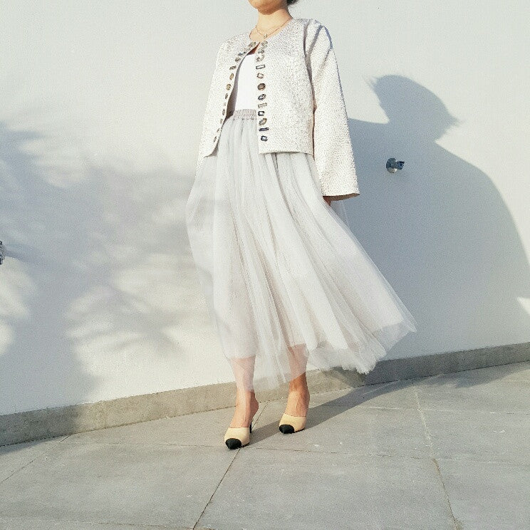 Qabeela SS17 Double Layered Grey Tulle Skirt