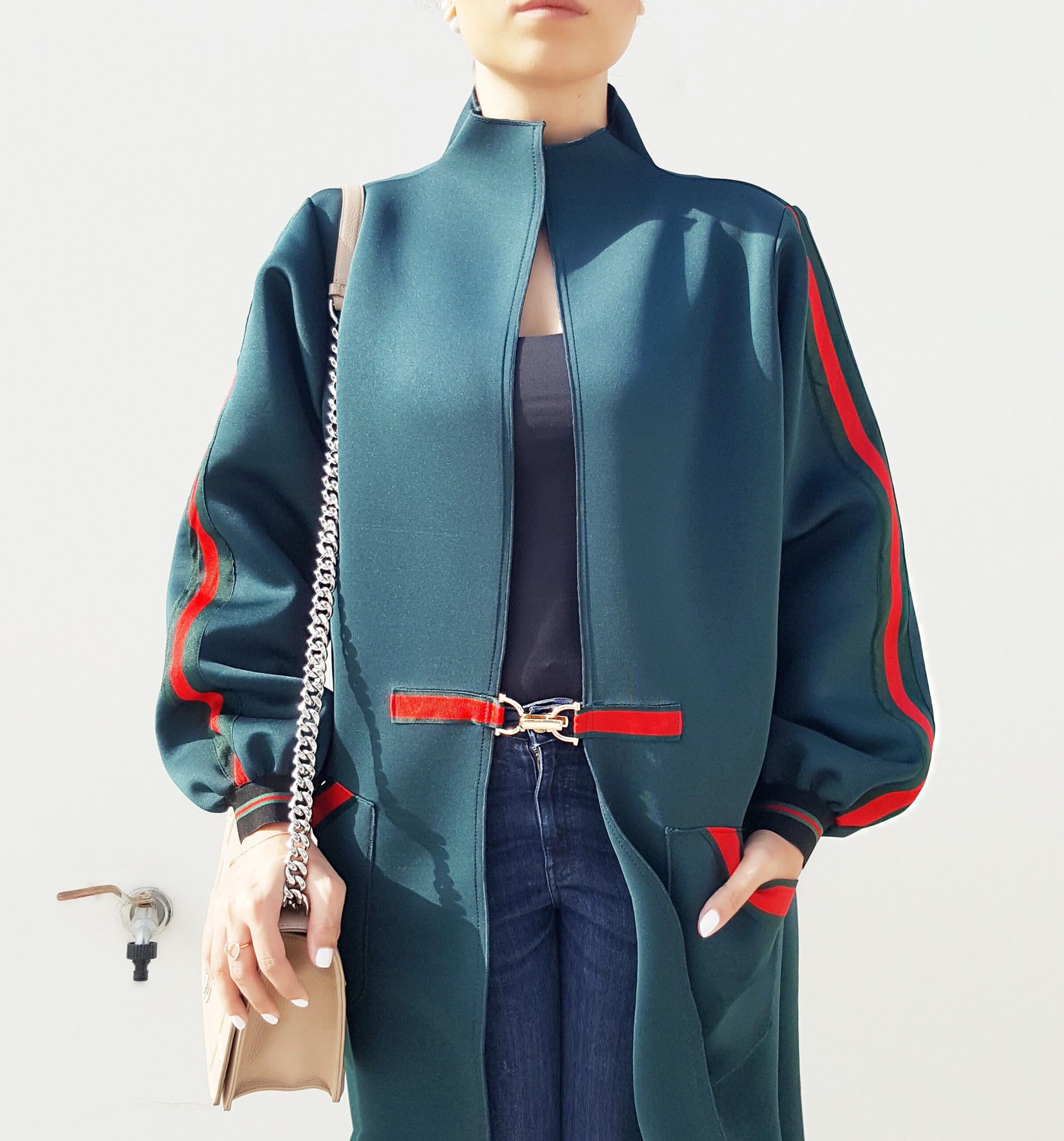 Qabeela Deep Geen Sportsluxe Abaya with Metal Detailing