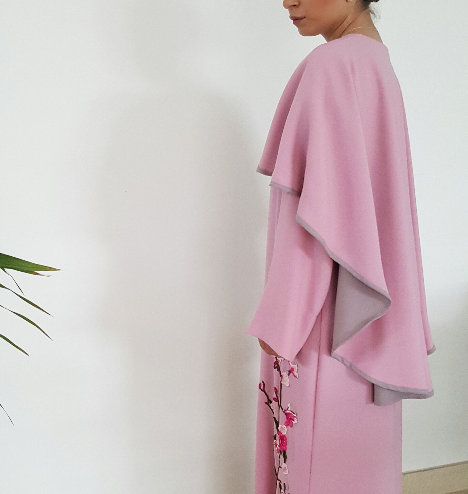 Ramadan2017 2 toned Cape Abaya with Floral Embroidery