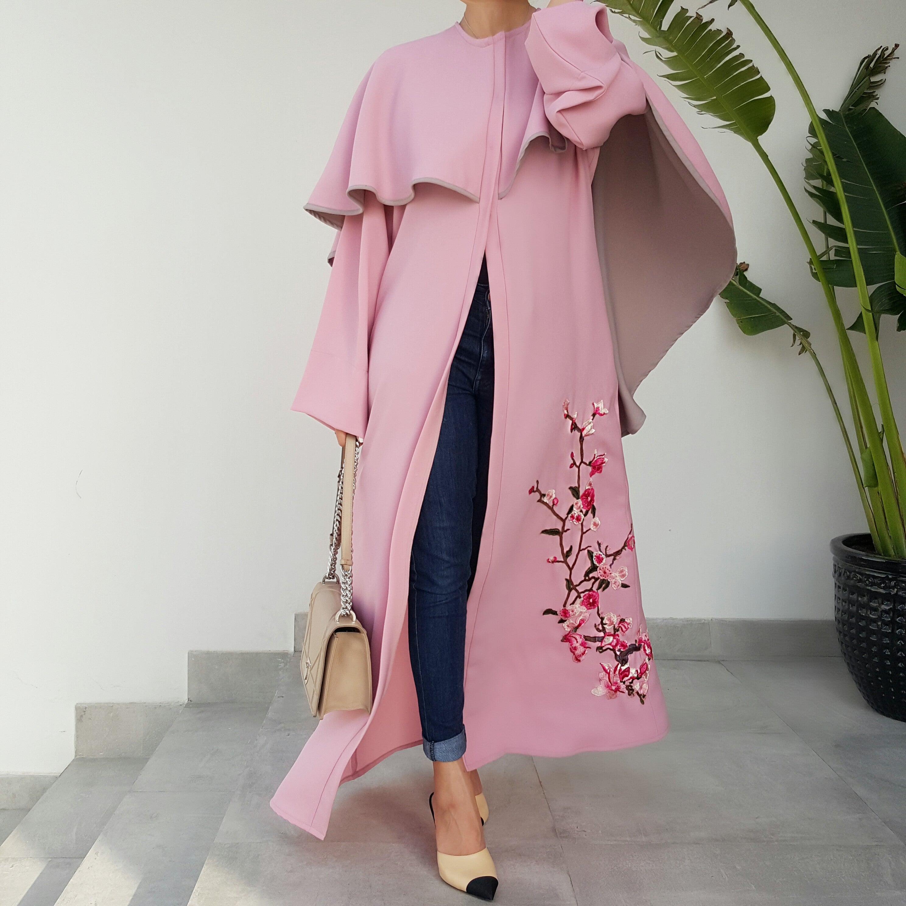 Ramadan2017 2 toned Cape Abaya with Floral Embroidery