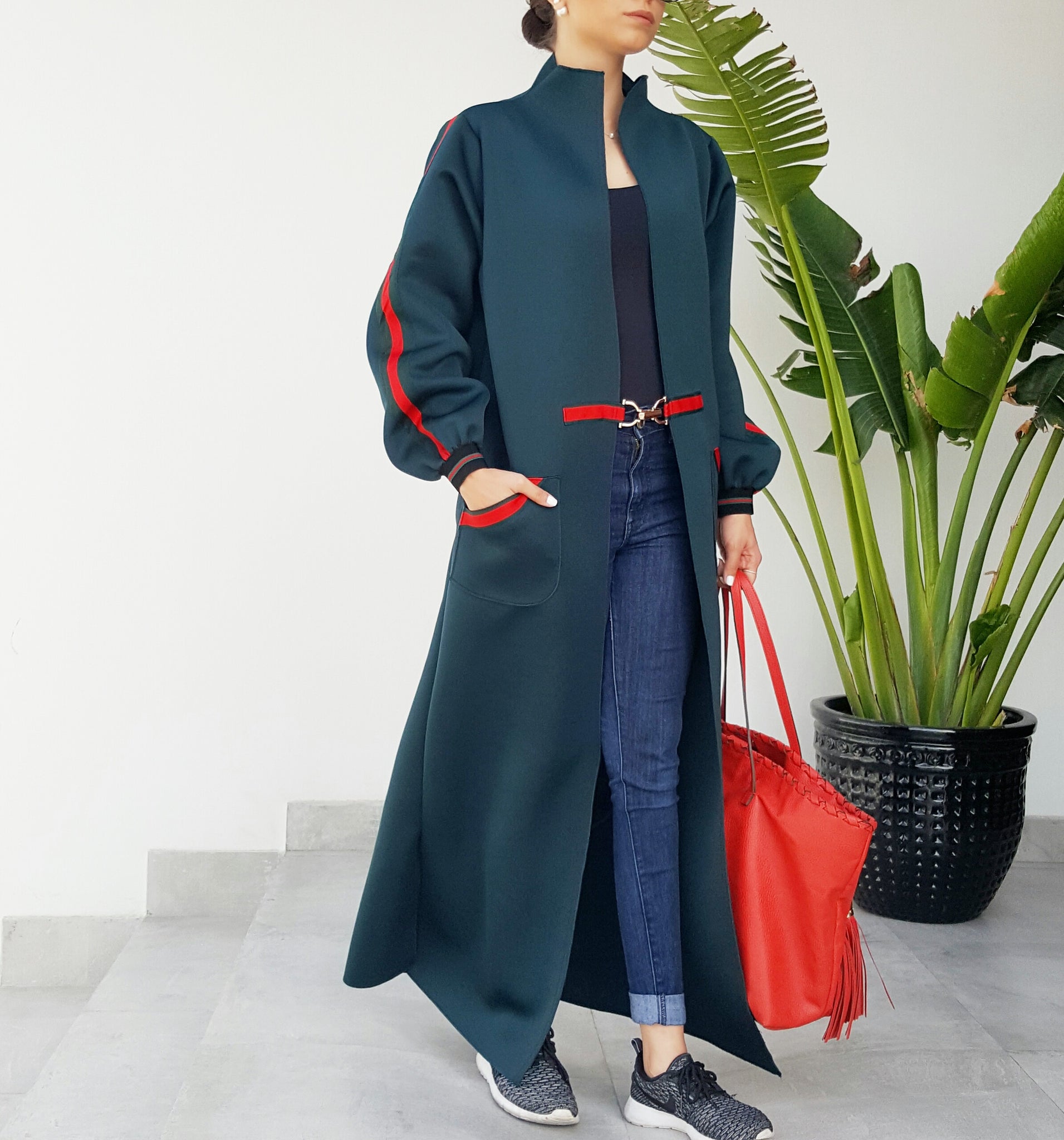 Qabeela Deep Geen Sportsluxe Abaya with Metal Detailing