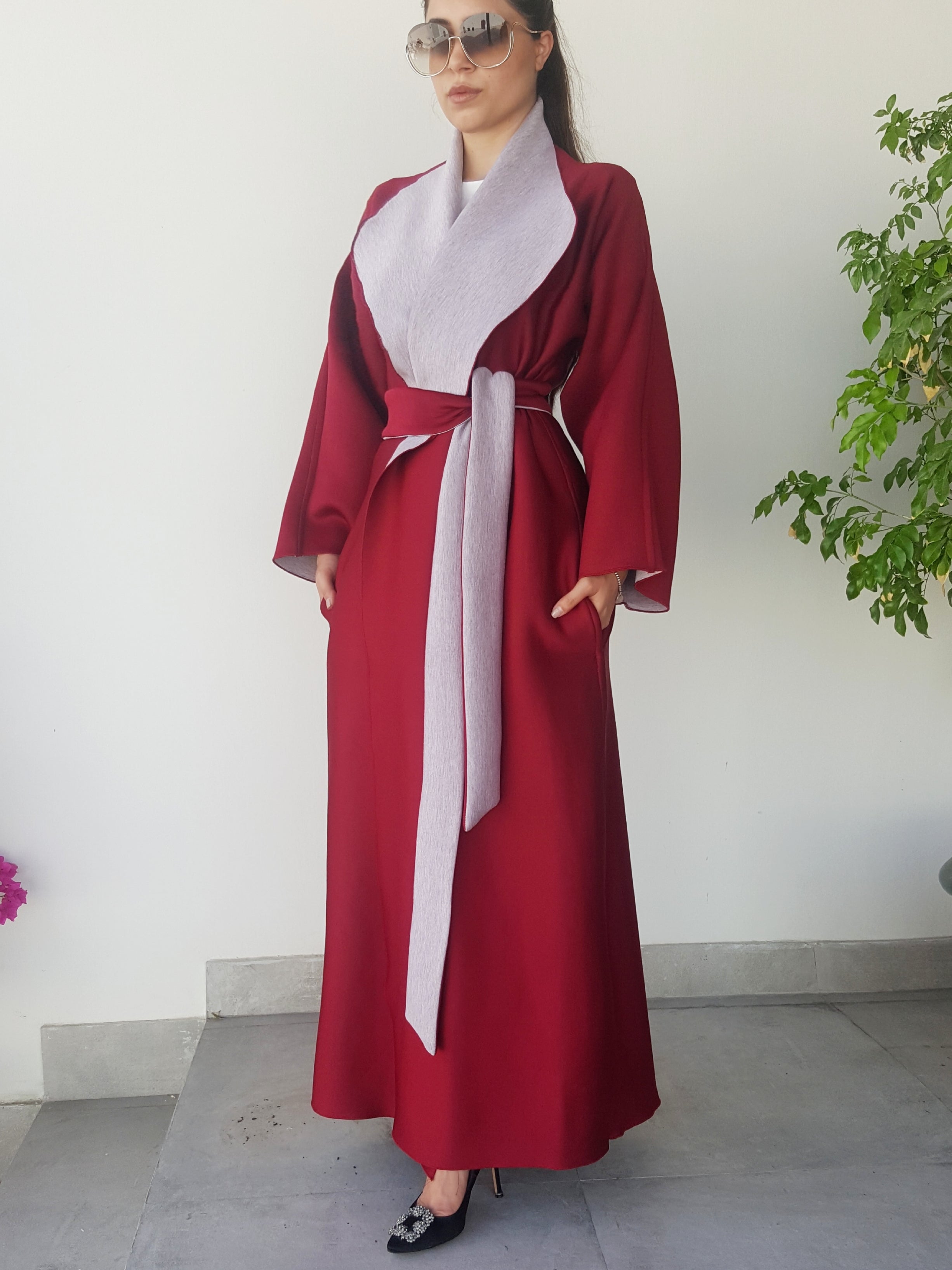 AW17 2 TONE RED & GREY OVERLAP SPORTSLUXE ABAYA