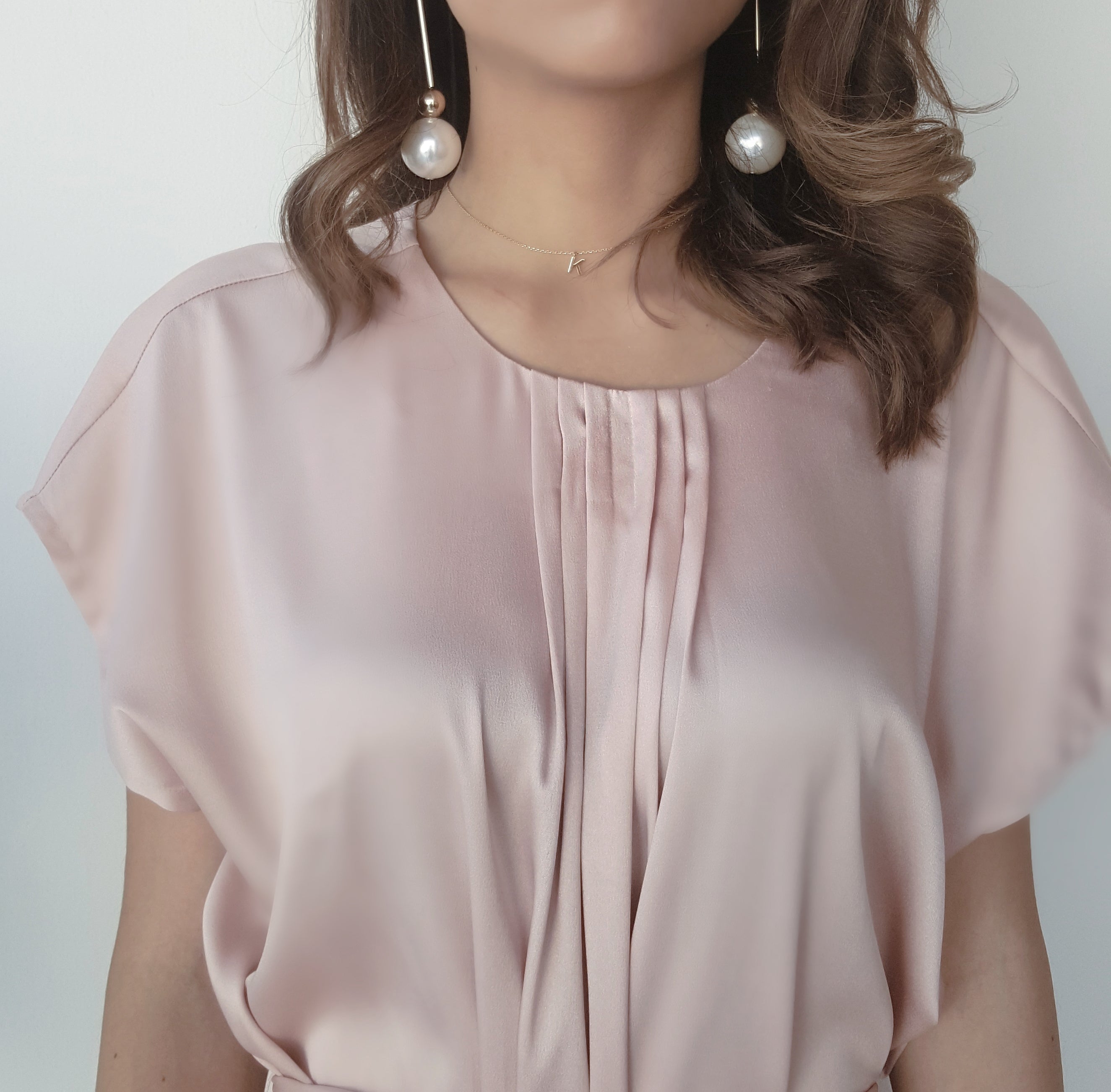 SS18 SATIN SILK MIX PEACH NUDE SHORT SLEEVE BELTED TUNIC