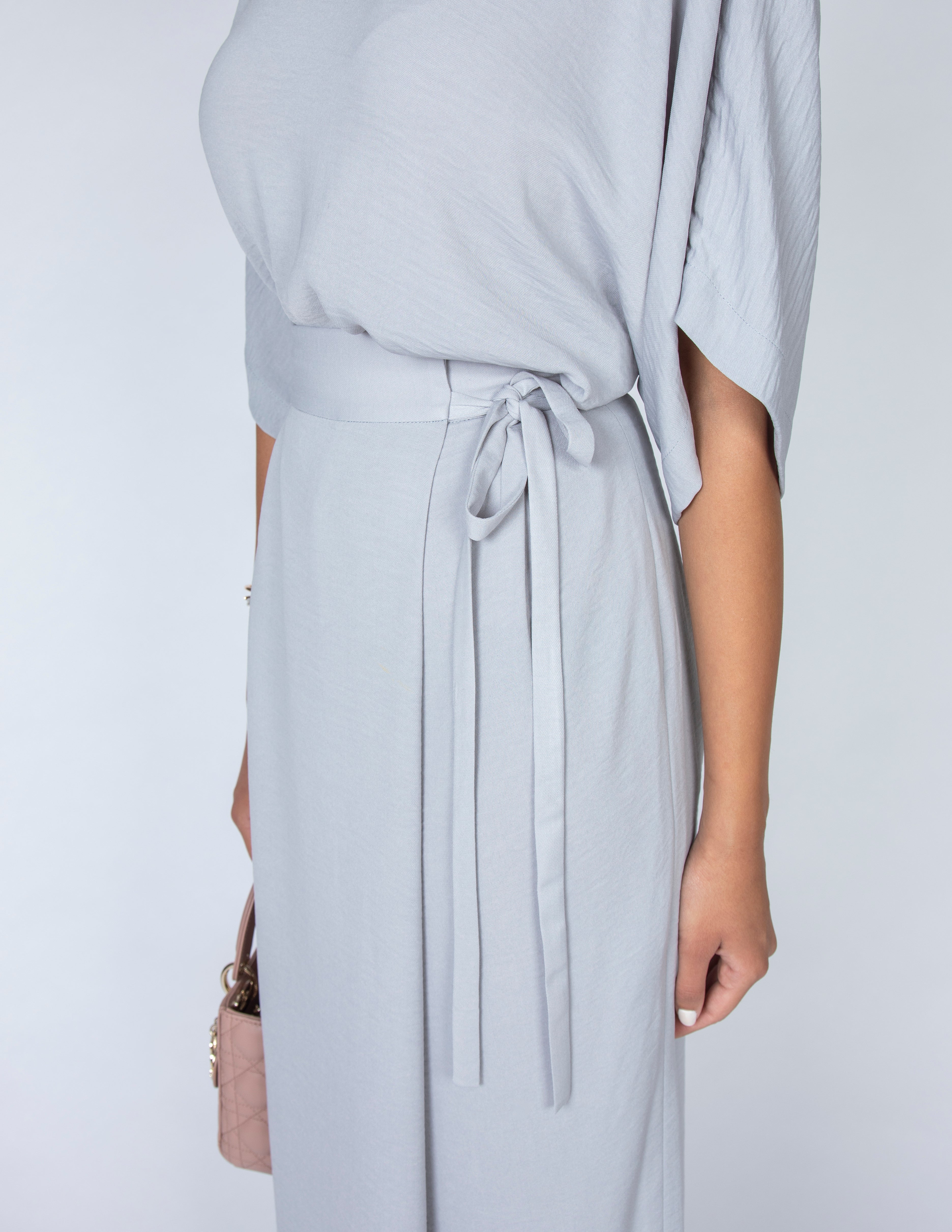 SS20 WORK WEAR GREY T SHIRT & FAUX WRAP SKIRT SET