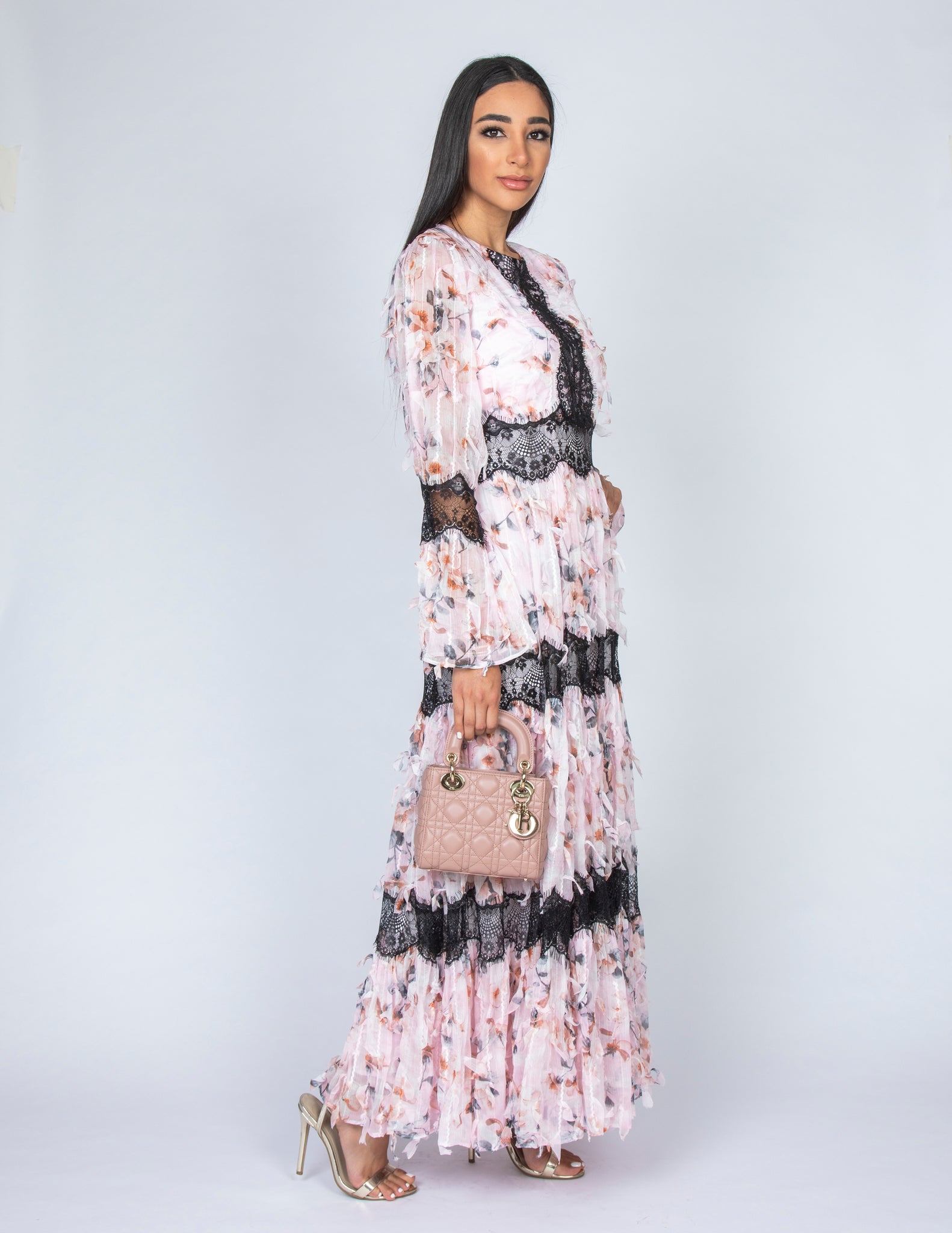 SS20 CANDICE PINK CHIFFON FRILL & LACE DRESS