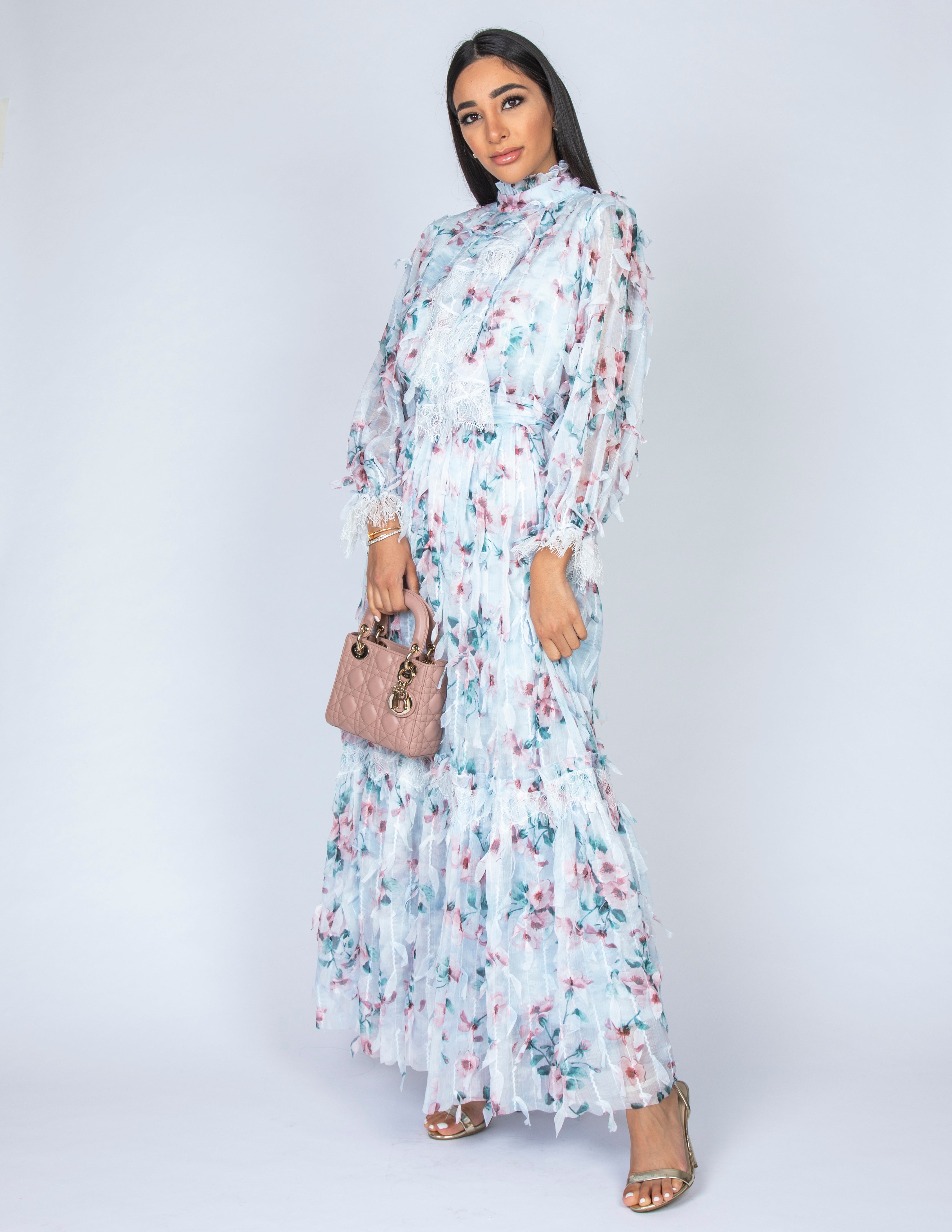 SS20 CANDICE BLUE CHIFFON FRILL & LACE DRESS