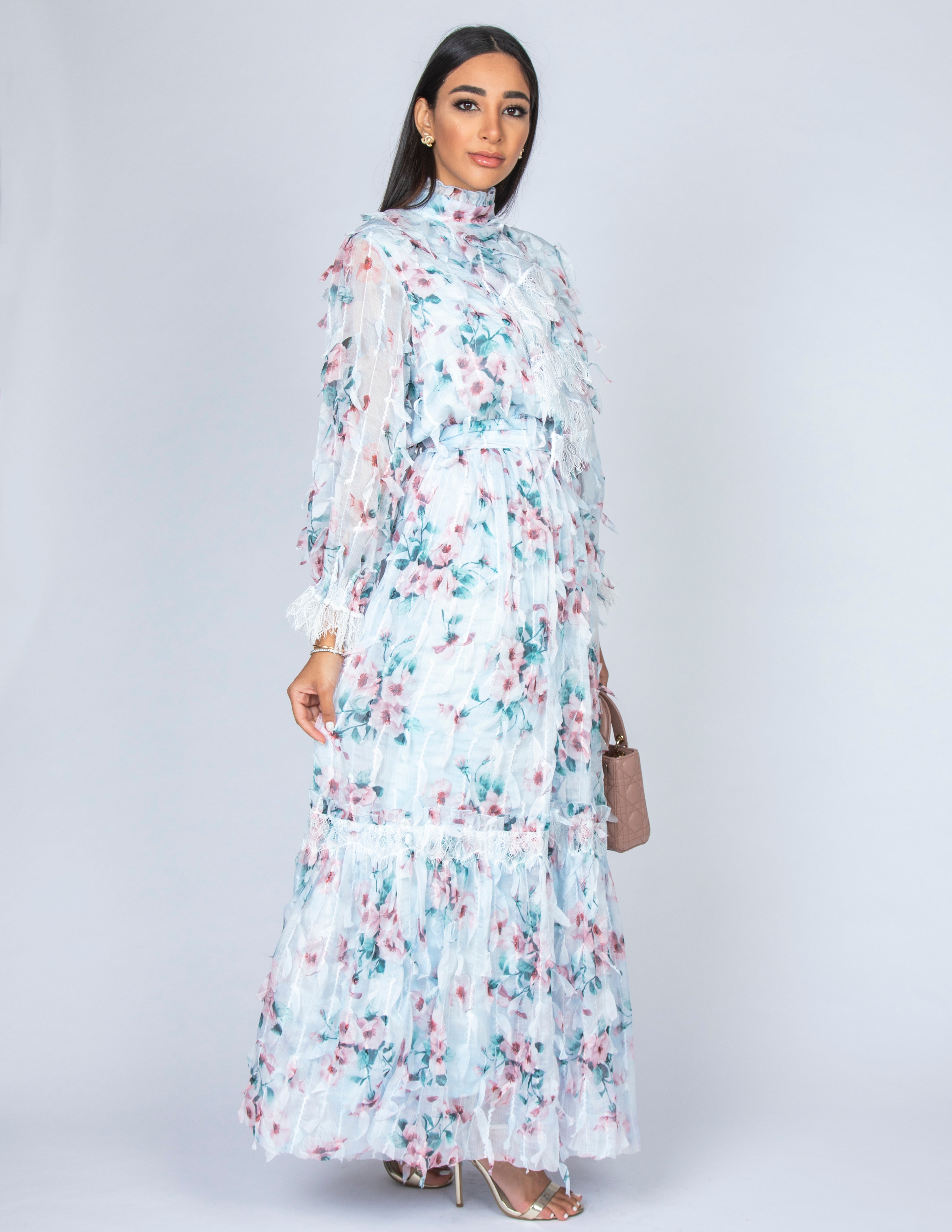 SS20 CANDICE BLUE CHIFFON FRILL & LACE DRESS