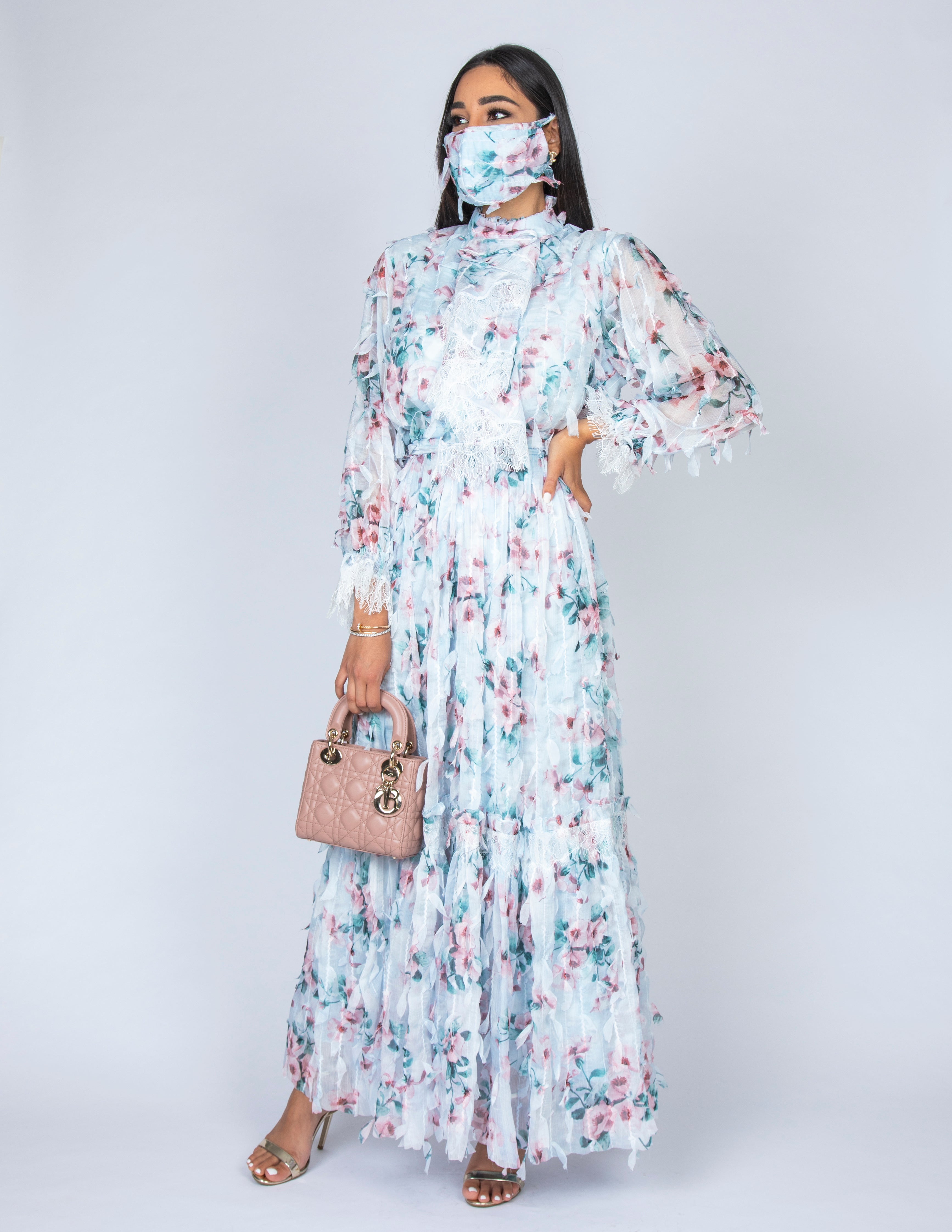 SS20 CANDICE BLUE CHIFFON FRILL & LACE DRESS
