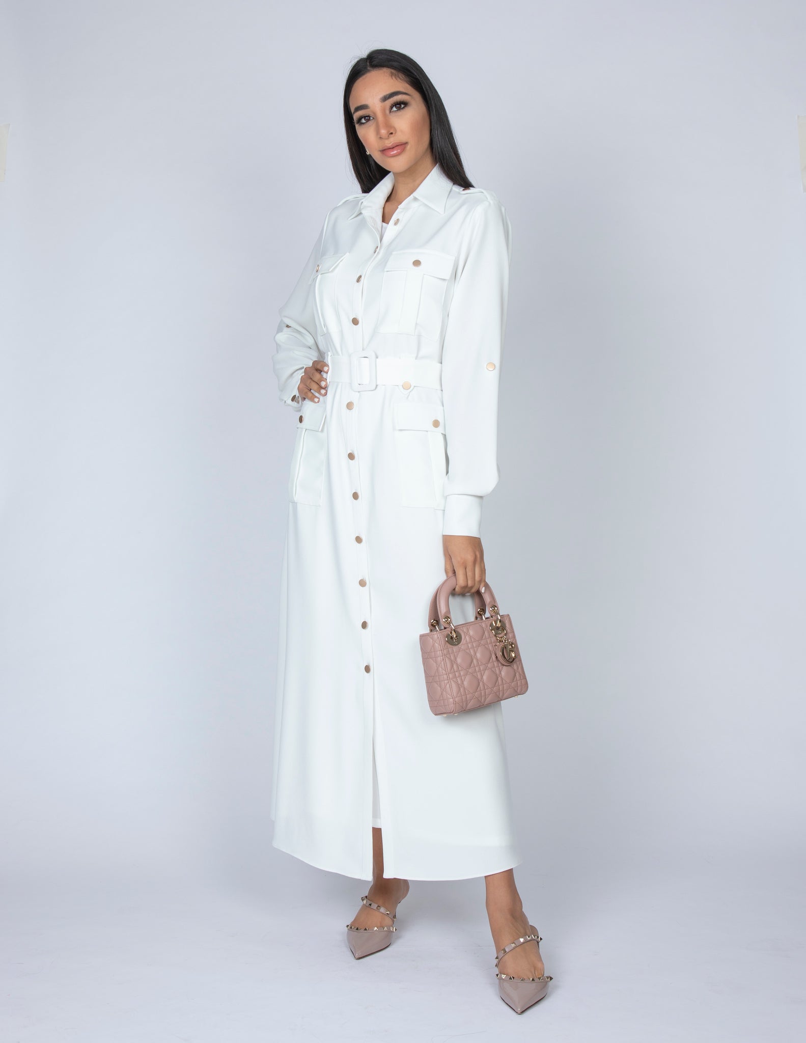 SS20 WHITE UTILITY SAFARI MIDI DRESS