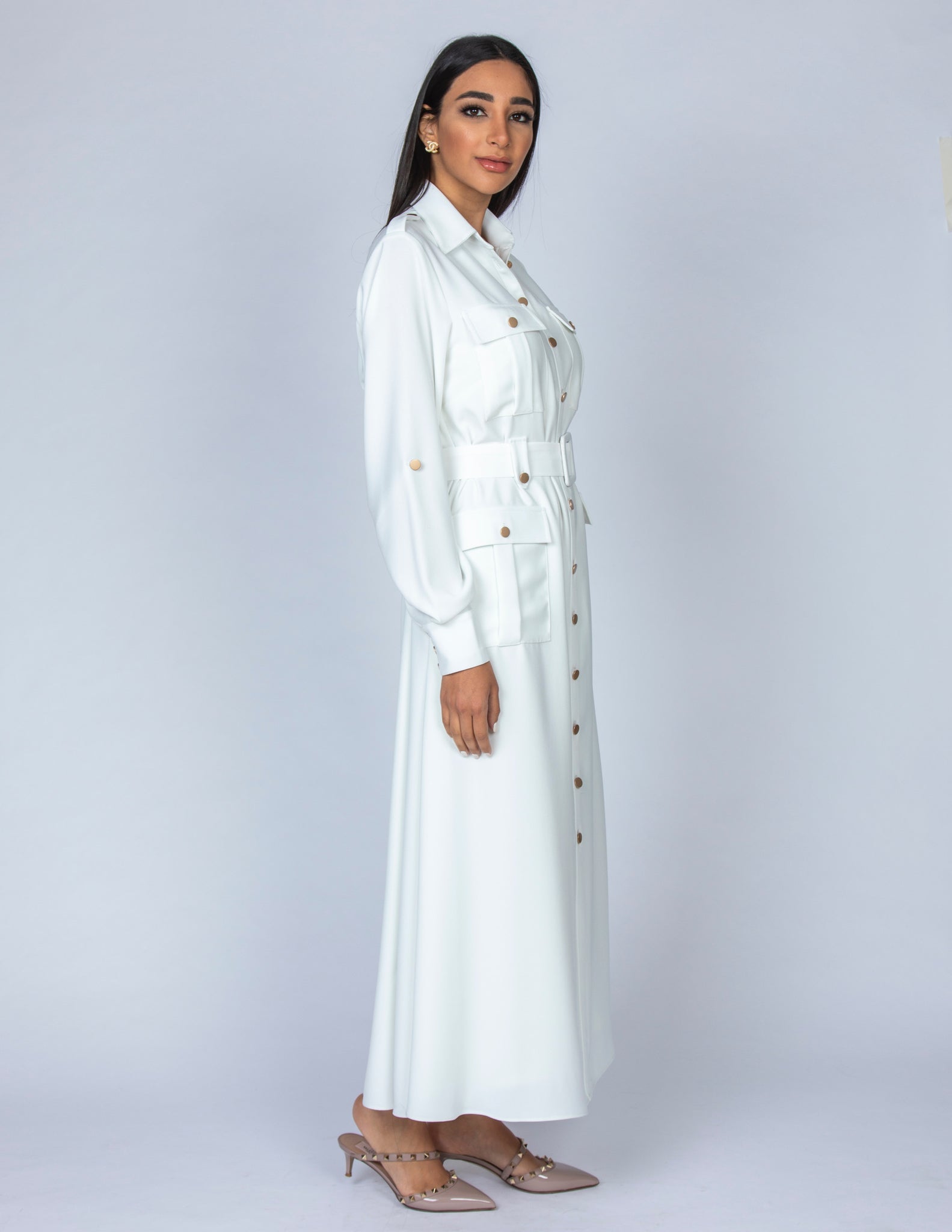 SS20 WHITE UTILITY SAFARI MIDI DRESS