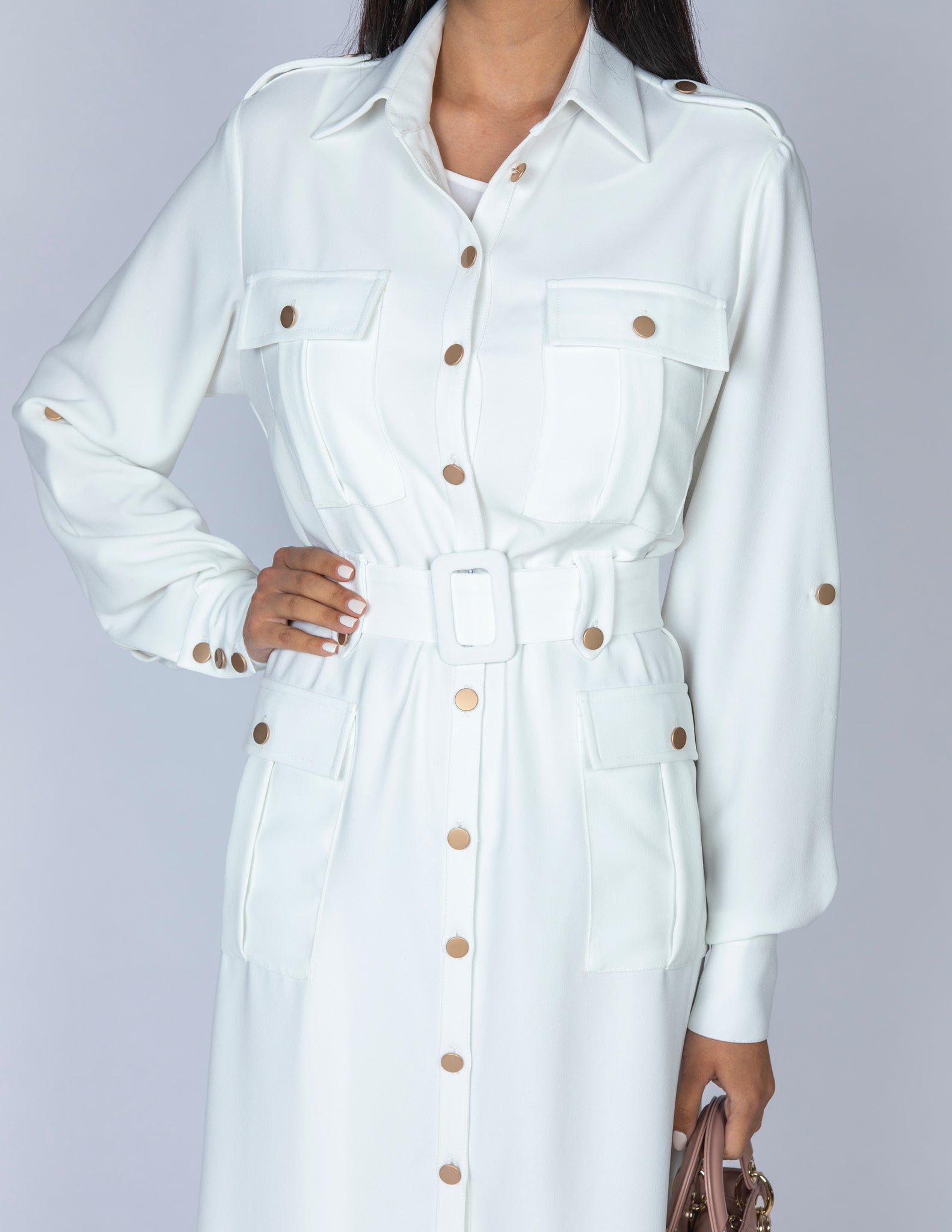 SS20 WHITE UTILITY SAFARI MIDI DRESS