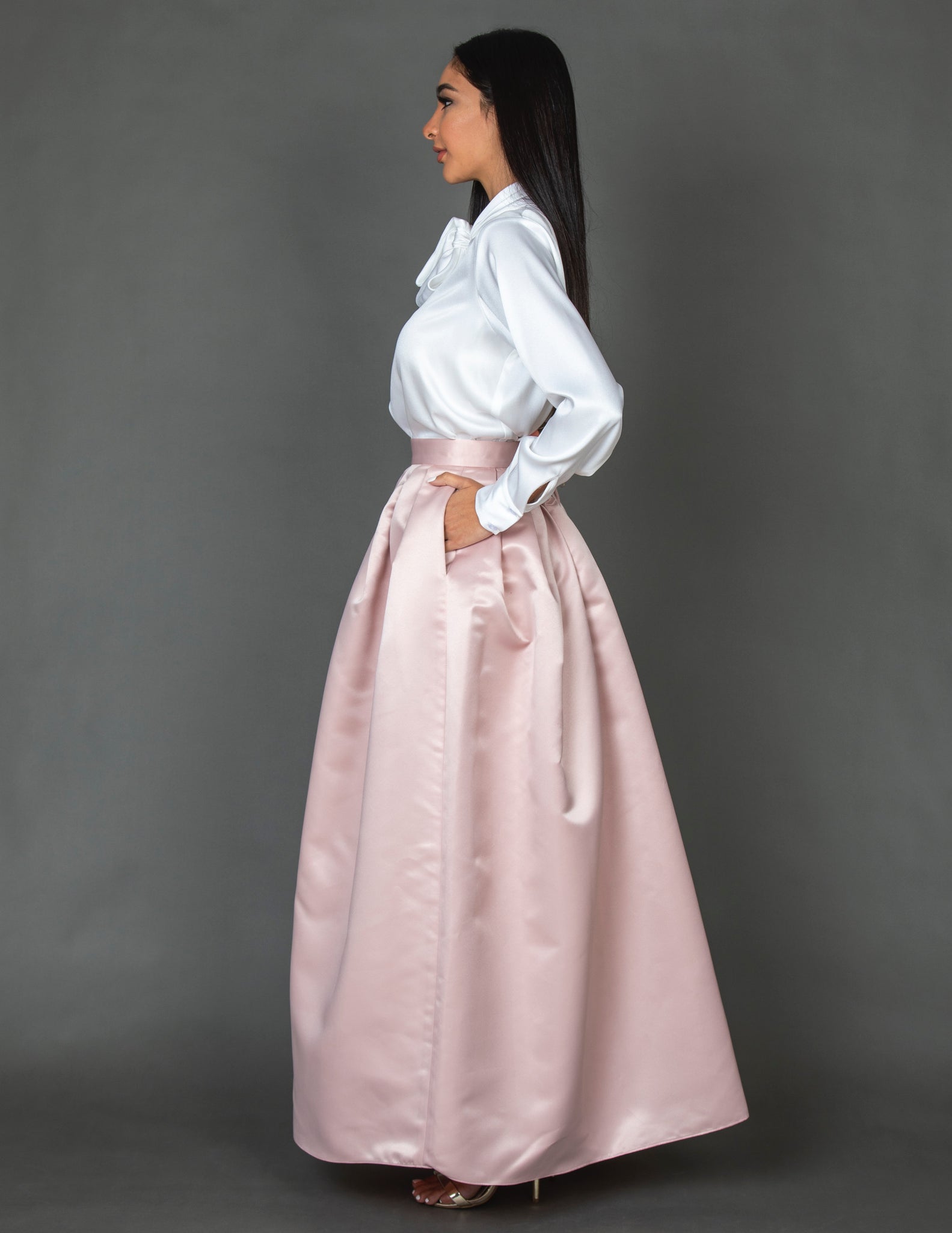 SS20 TAFFETA BALL GOWN SKIRT & MATT SATIN BLOUSE
