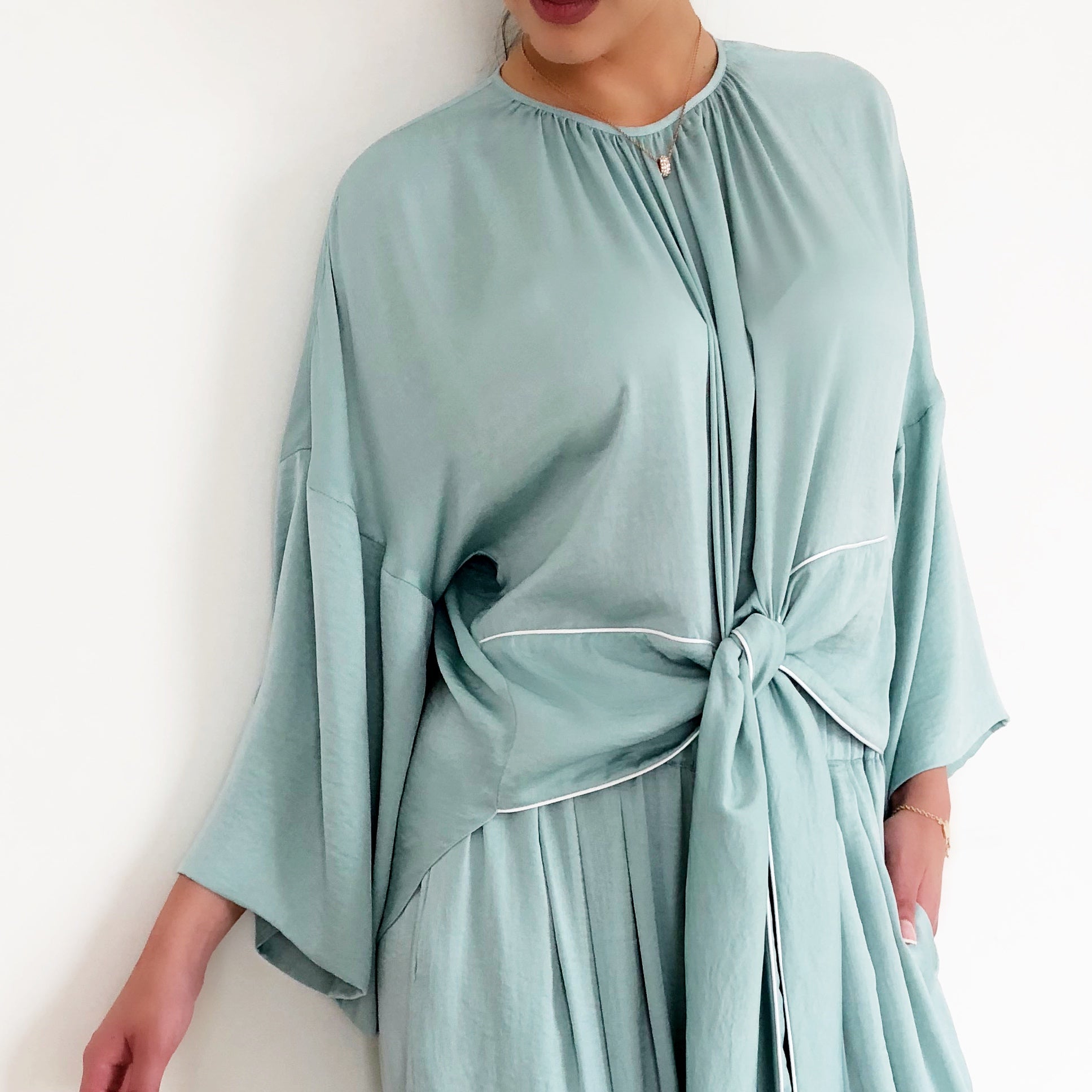 AW18 Matt Silk Turquoise Tie Knot Top