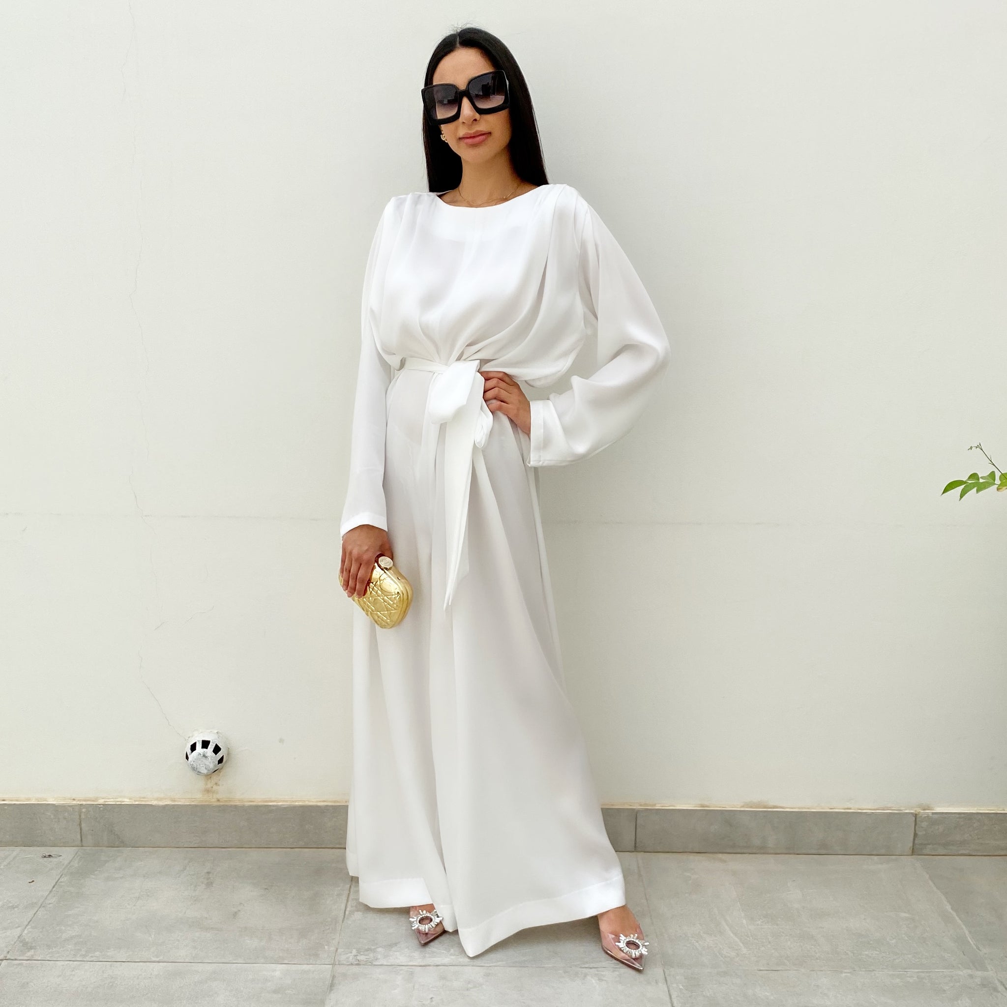 RAM20 WHITE SILK MATT SATIN WIDE LEG JUMPSUIT