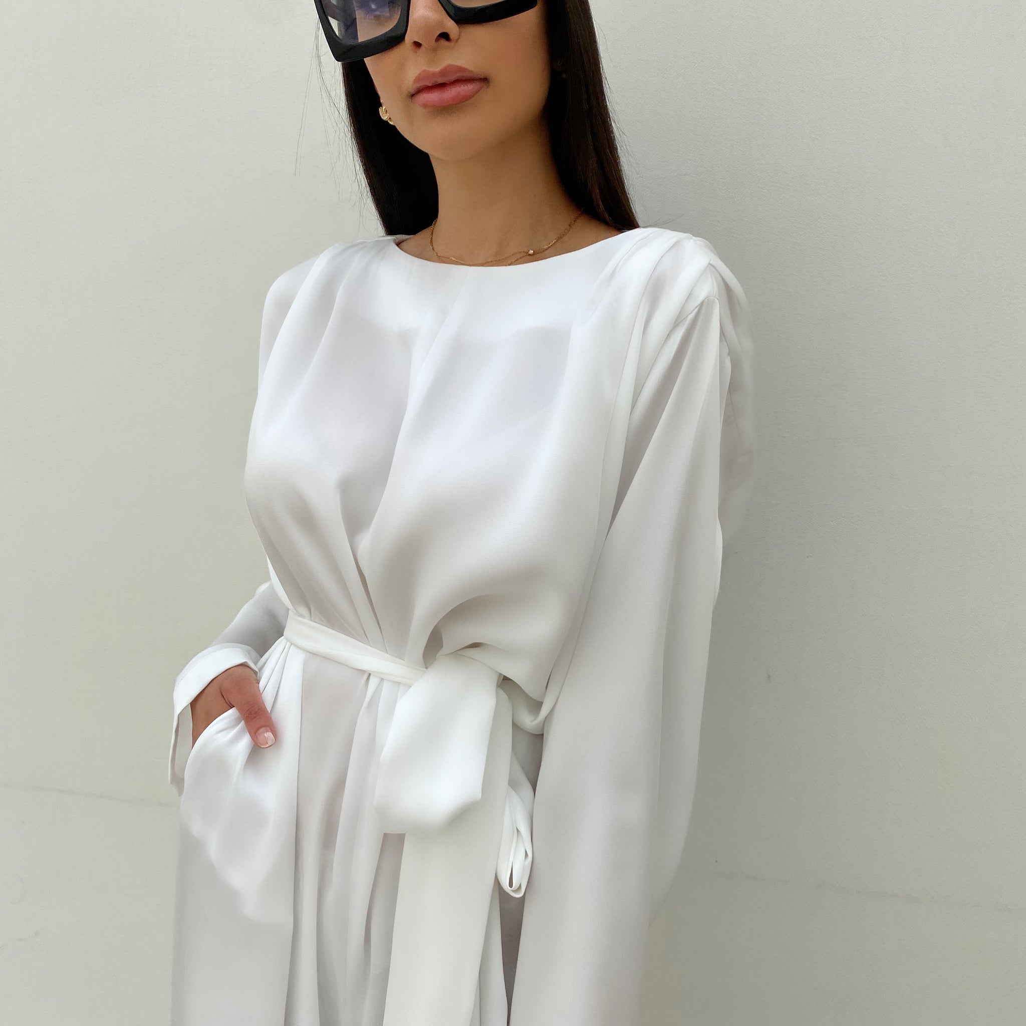 RAM20 WHITE SILK MATT SATIN WIDE LEG JUMPSUIT