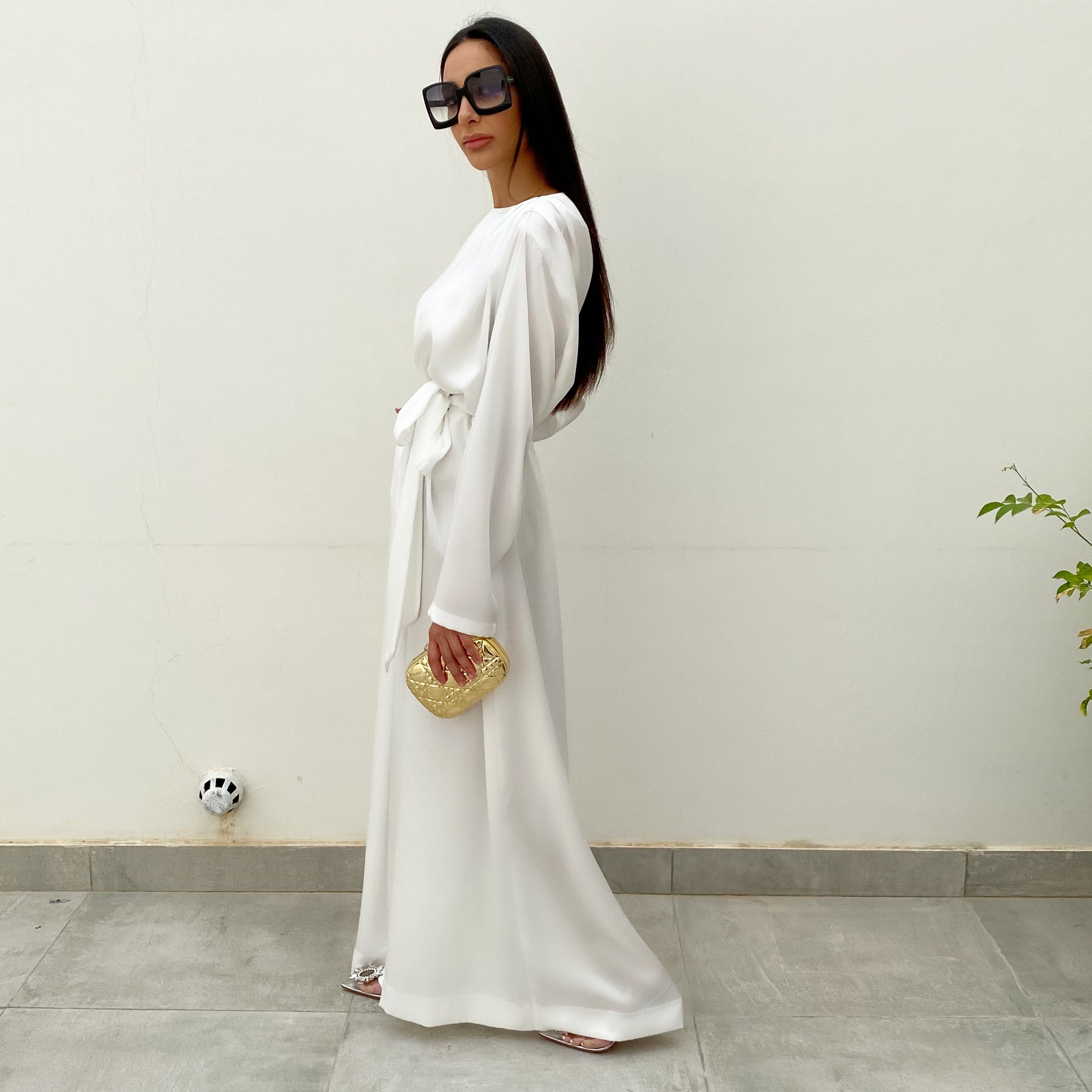RAM20 WHITE SILK MATT SATIN WIDE LEG JUMPSUIT
