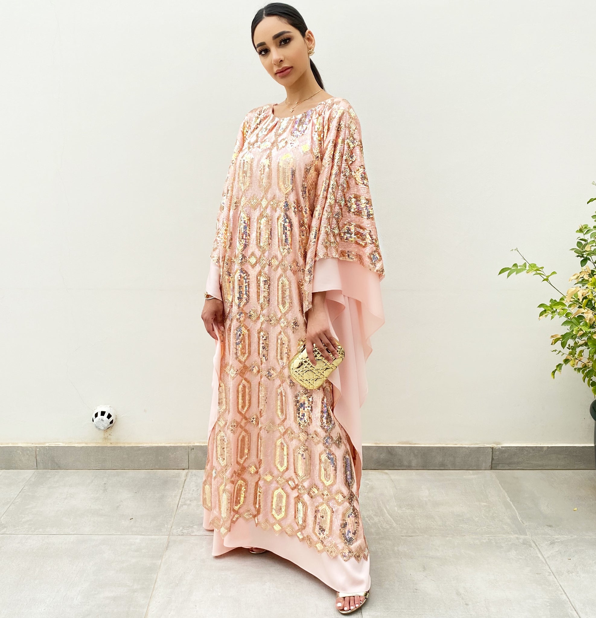 RAM20 PEACH ROSE GOLD SEQUINS KAFTAN