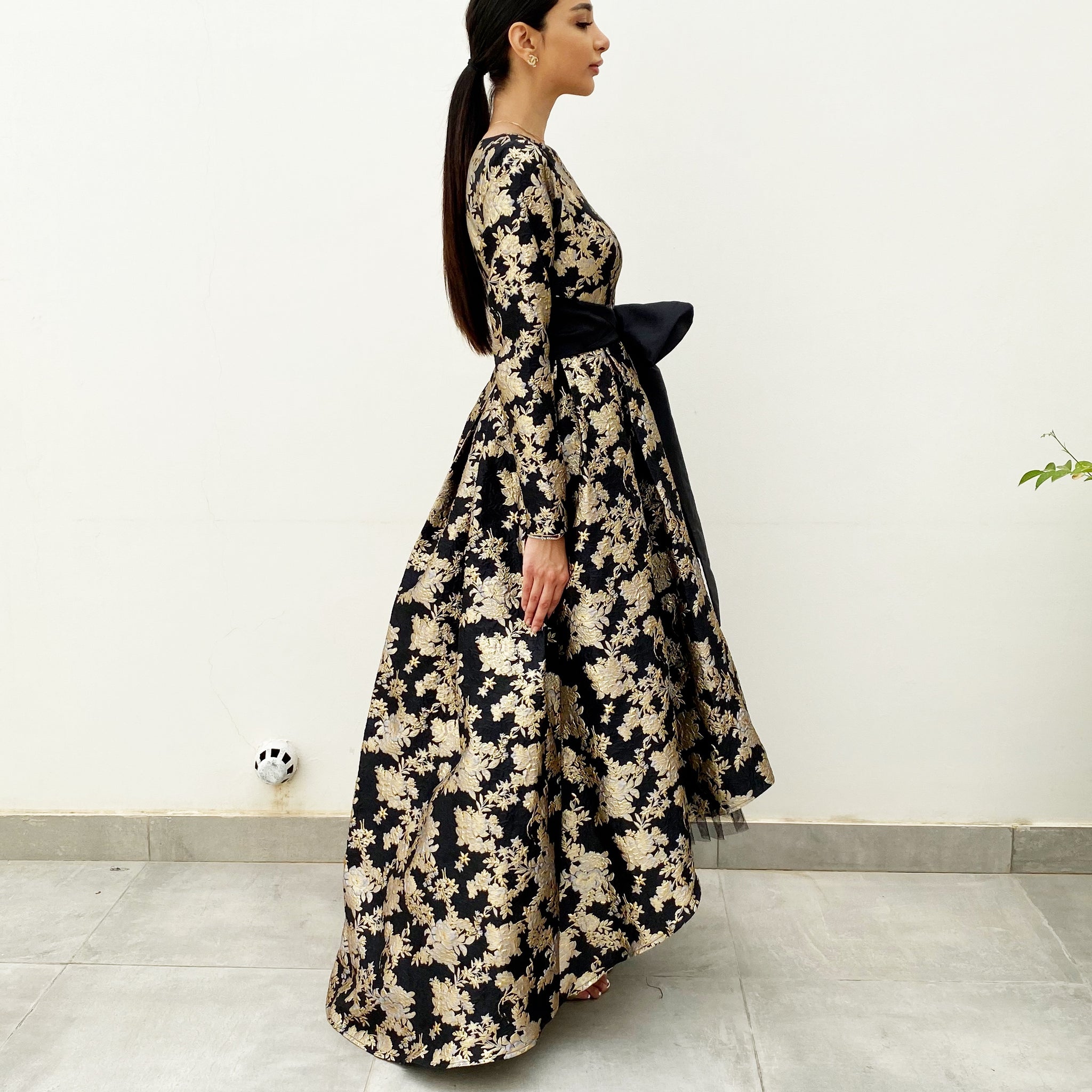 RAM20 MARIE BLACK & GOLD BROCADE DRESS