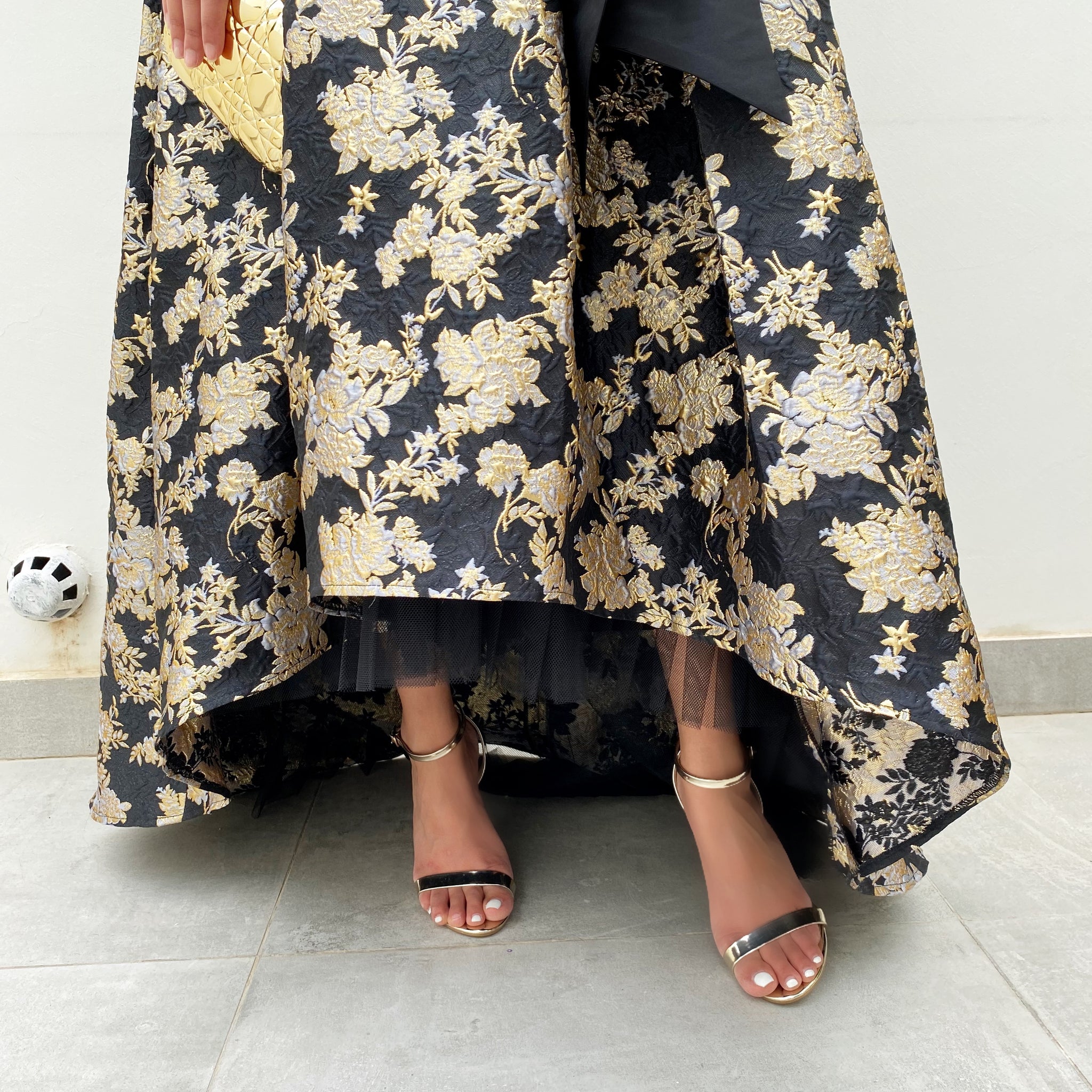 RAM20 MARIE BLACK & GOLD BROCADE DRESS