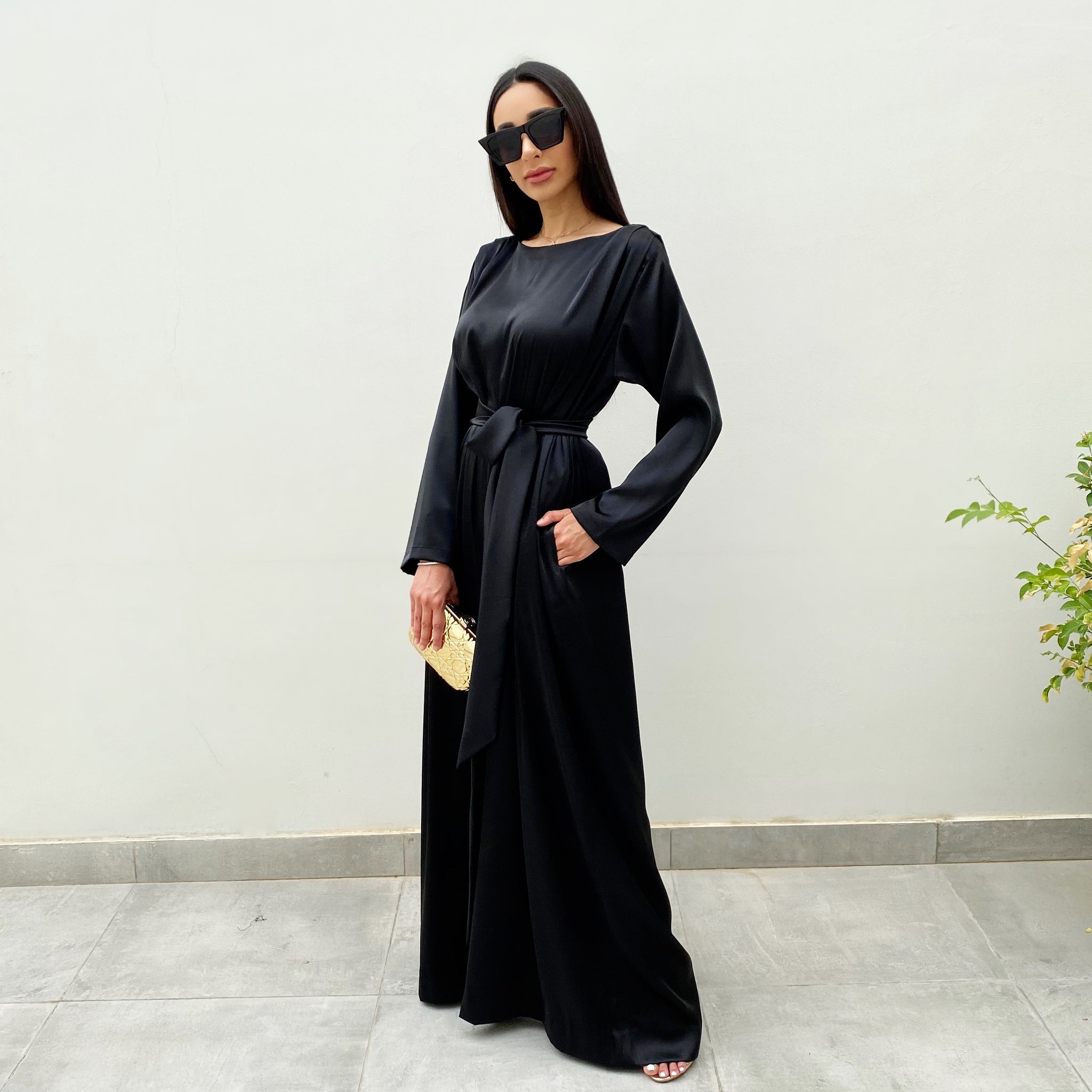 RAM20 BLACK SILK MATT SATIN WIDE LEG JUMPSUIT