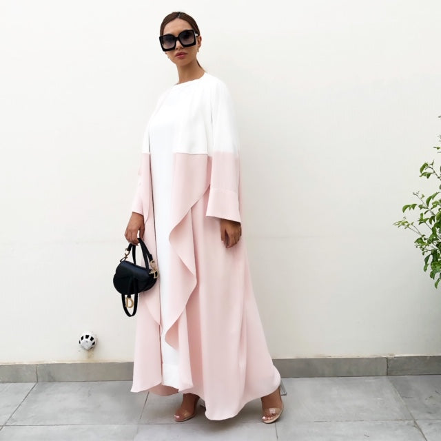 AW19 WATERFALL PINK CREPE COLOUR BLOCK ABAYA