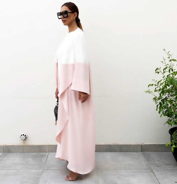 AW19 WATERFALL PINK CREPE COLOUR BLOCK ABAYA