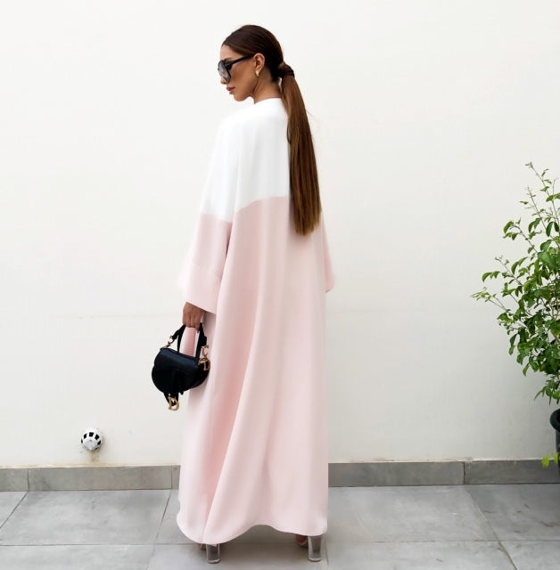 AW19 WATERFALL PINK CREPE COLOUR BLOCK ABAYA