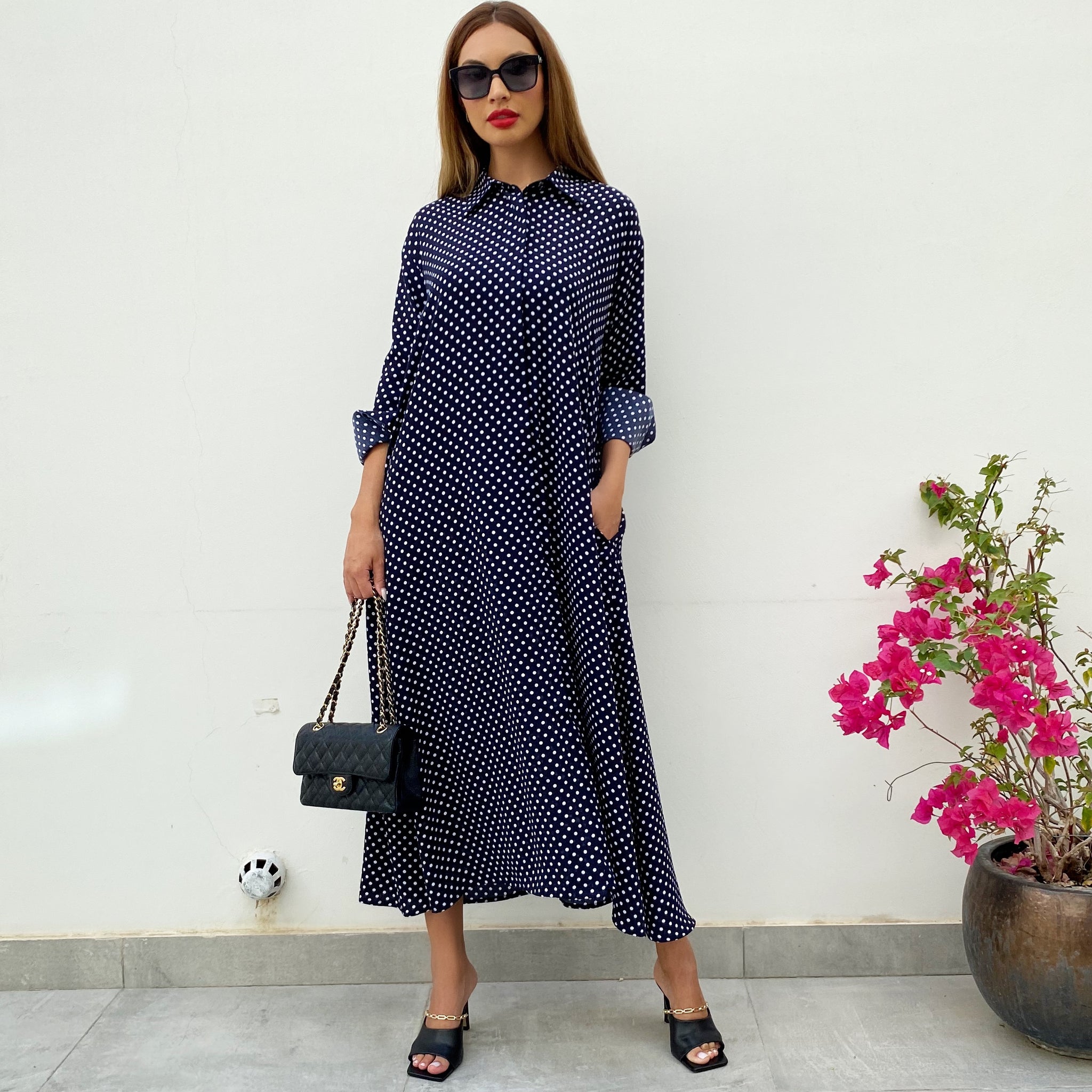 RAM21 FARAH KAFTAN SHIRT DRESS POLKA DOTS