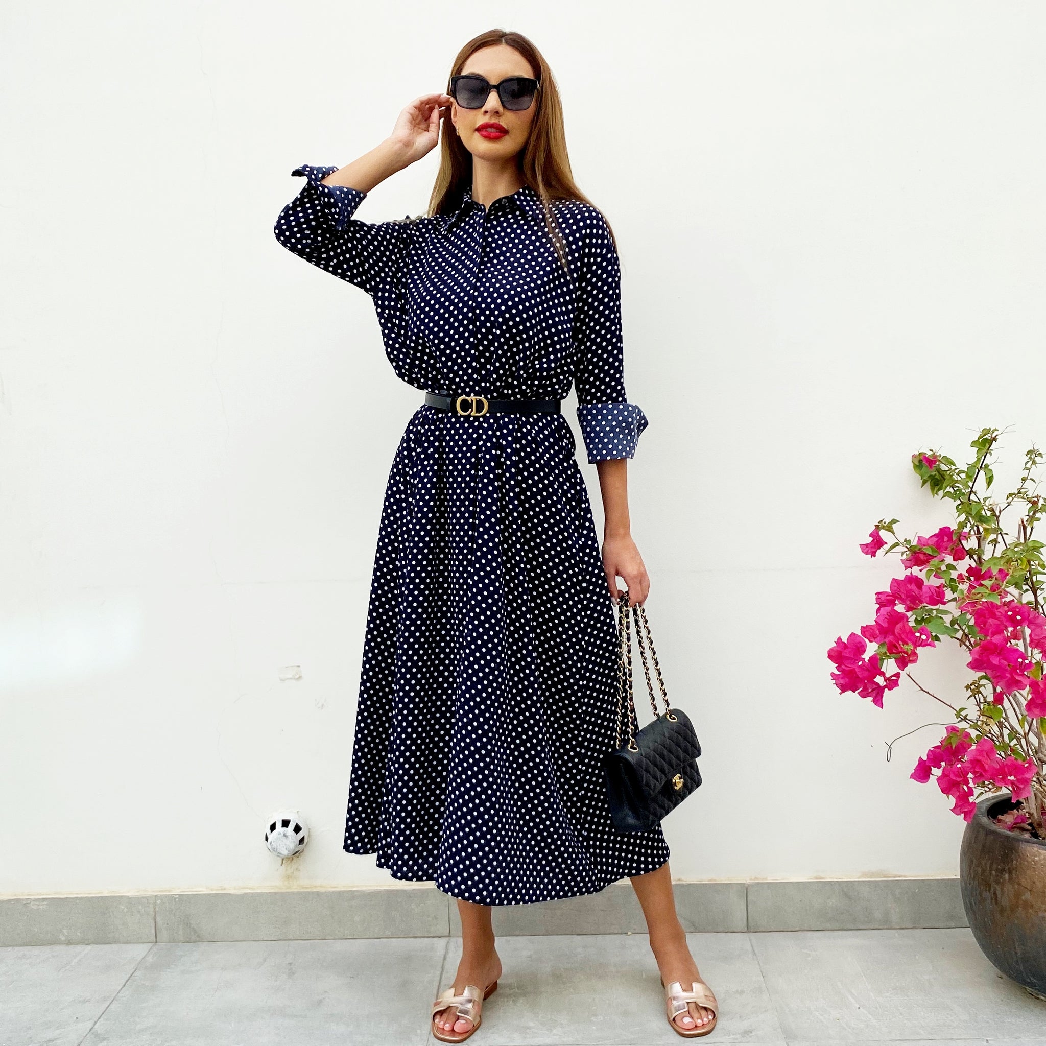 RAM21 FARAH KAFTAN SHIRT DRESS POLKA DOTS