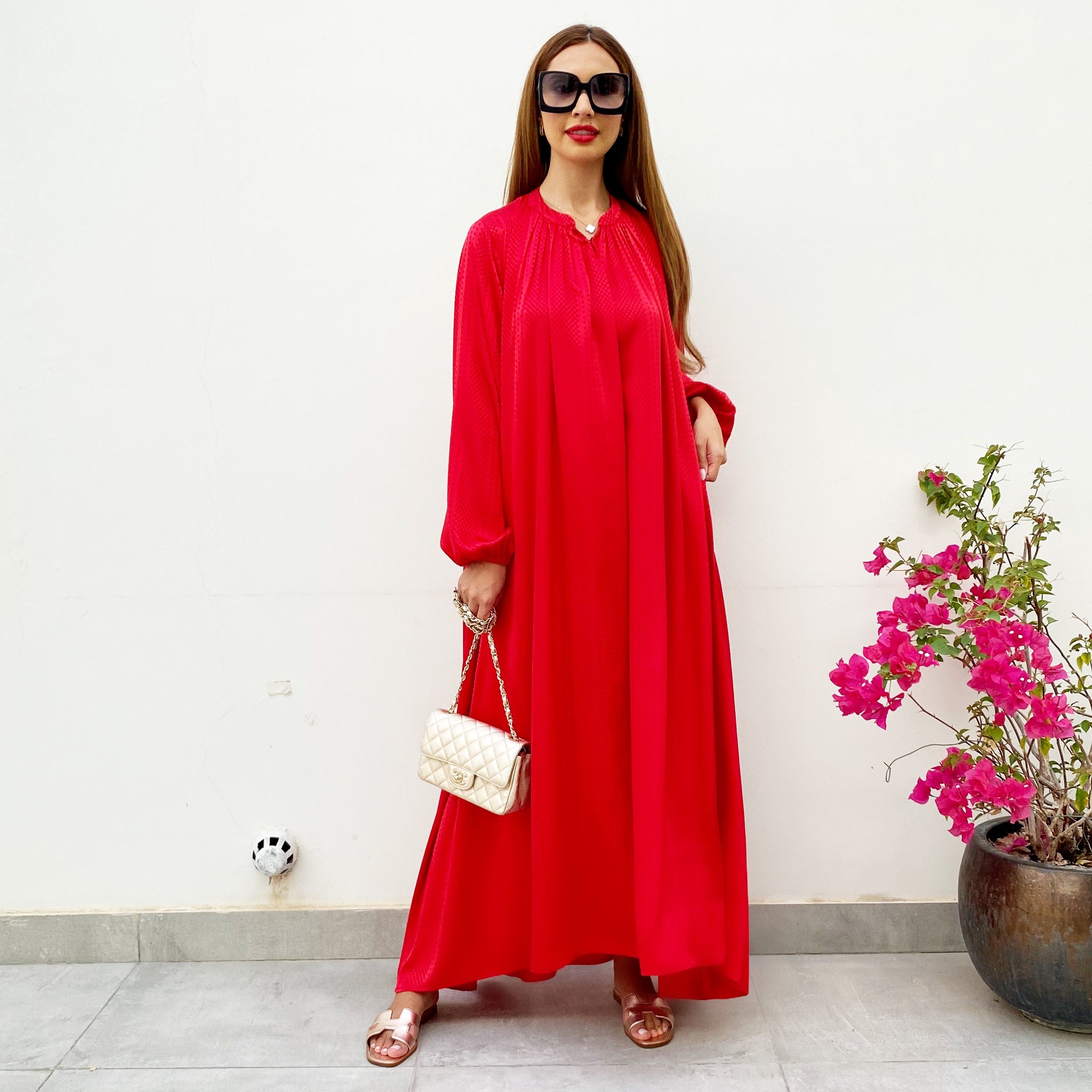 RAM21 LINA RUBY RED KAFTAN BELTED MAXI DRESS