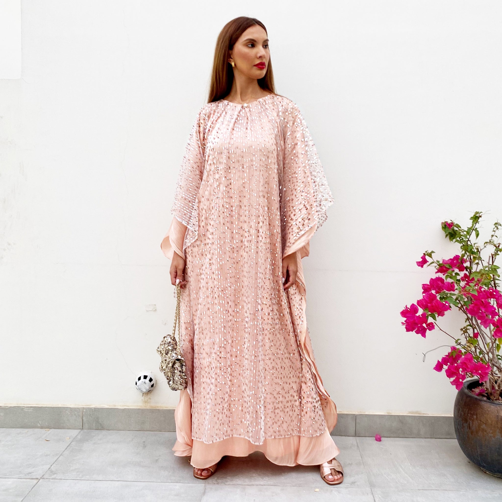 RAM21 SAMEERA PALE PEACH TULLE & SEQUINS KAFTAN
