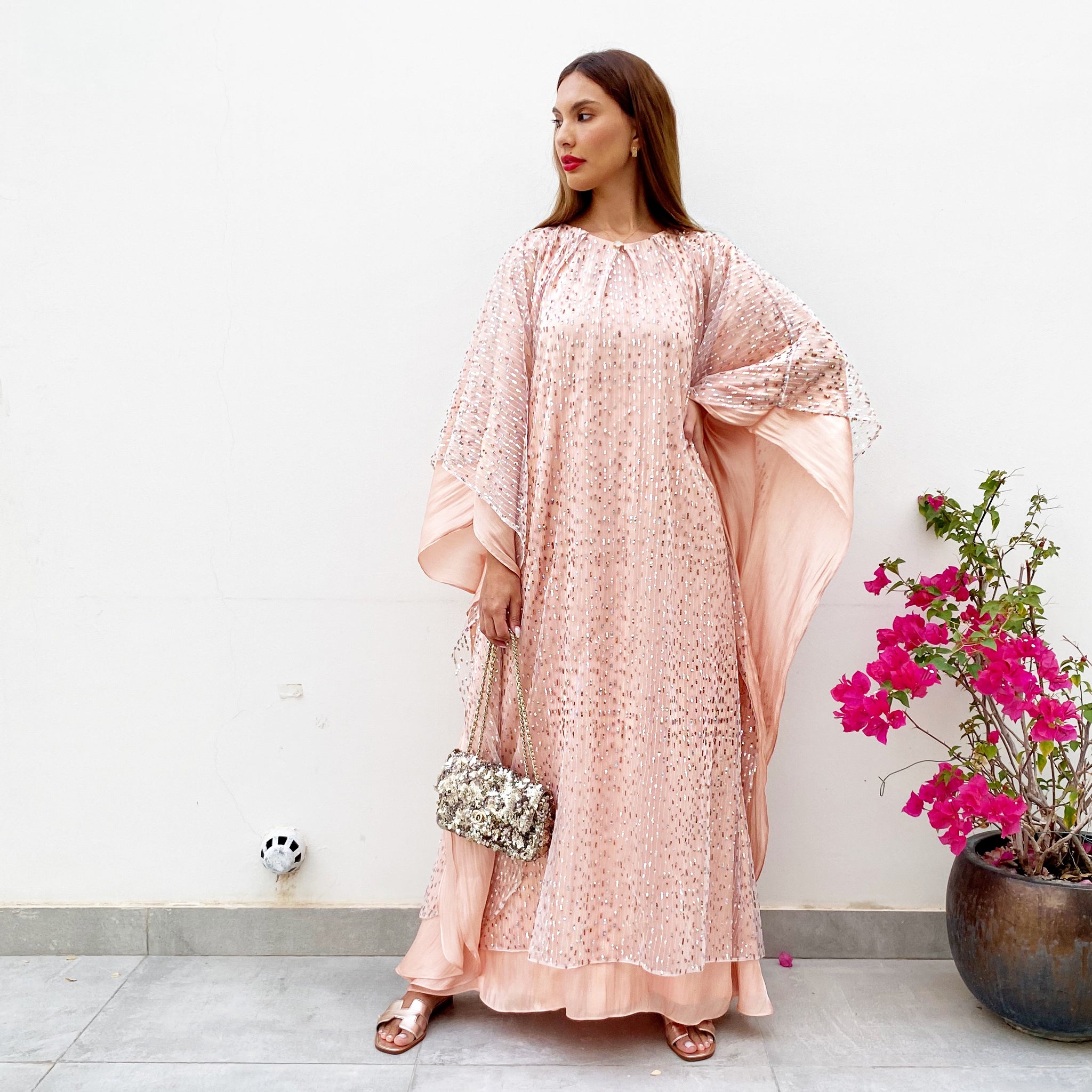 RAM21 SAMEERA PALE PEACH TULLE & SEQUINS KAFTAN