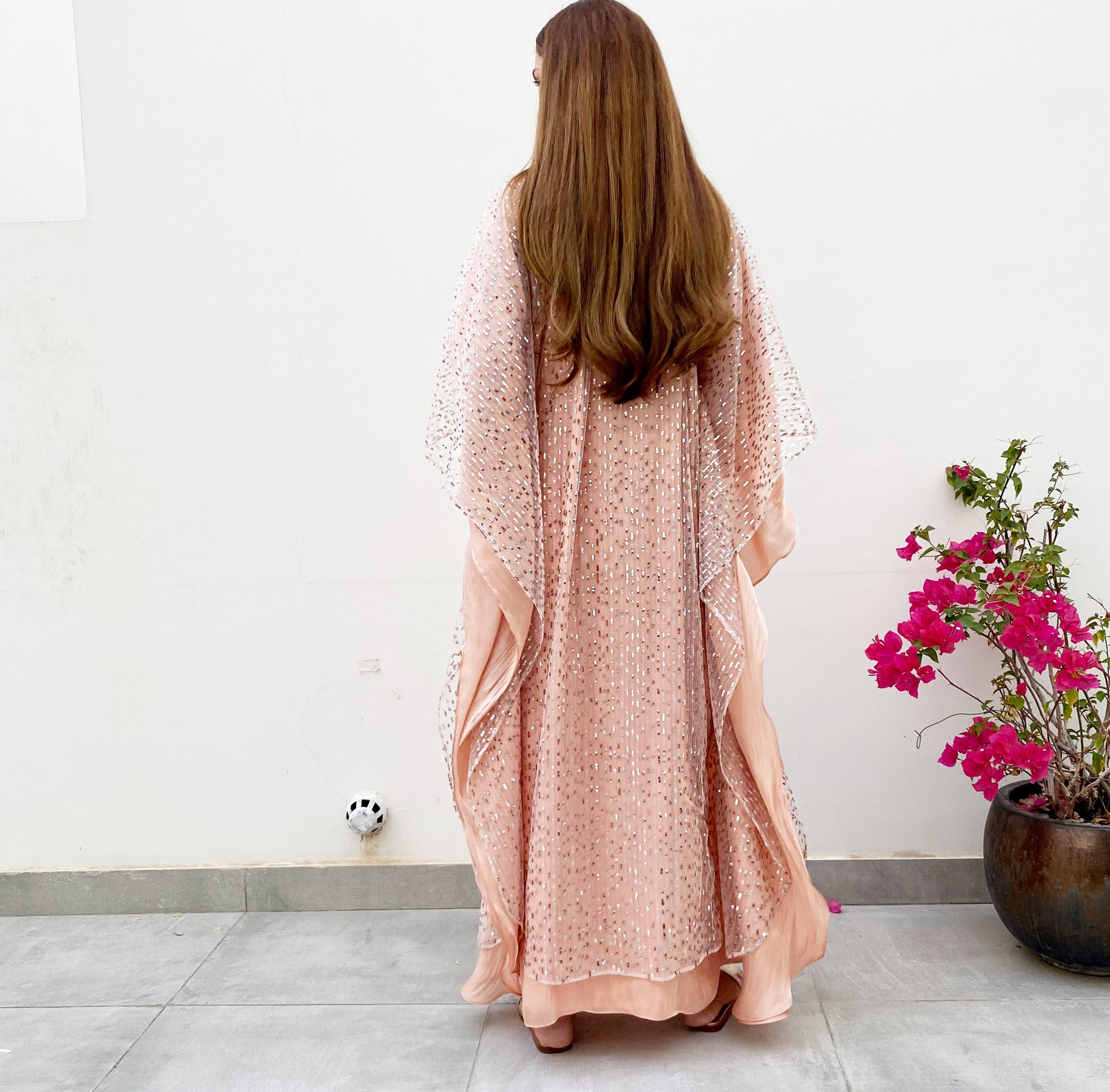 RAM21 SAMEERA PALE PEACH TULLE & SEQUINS KAFTAN