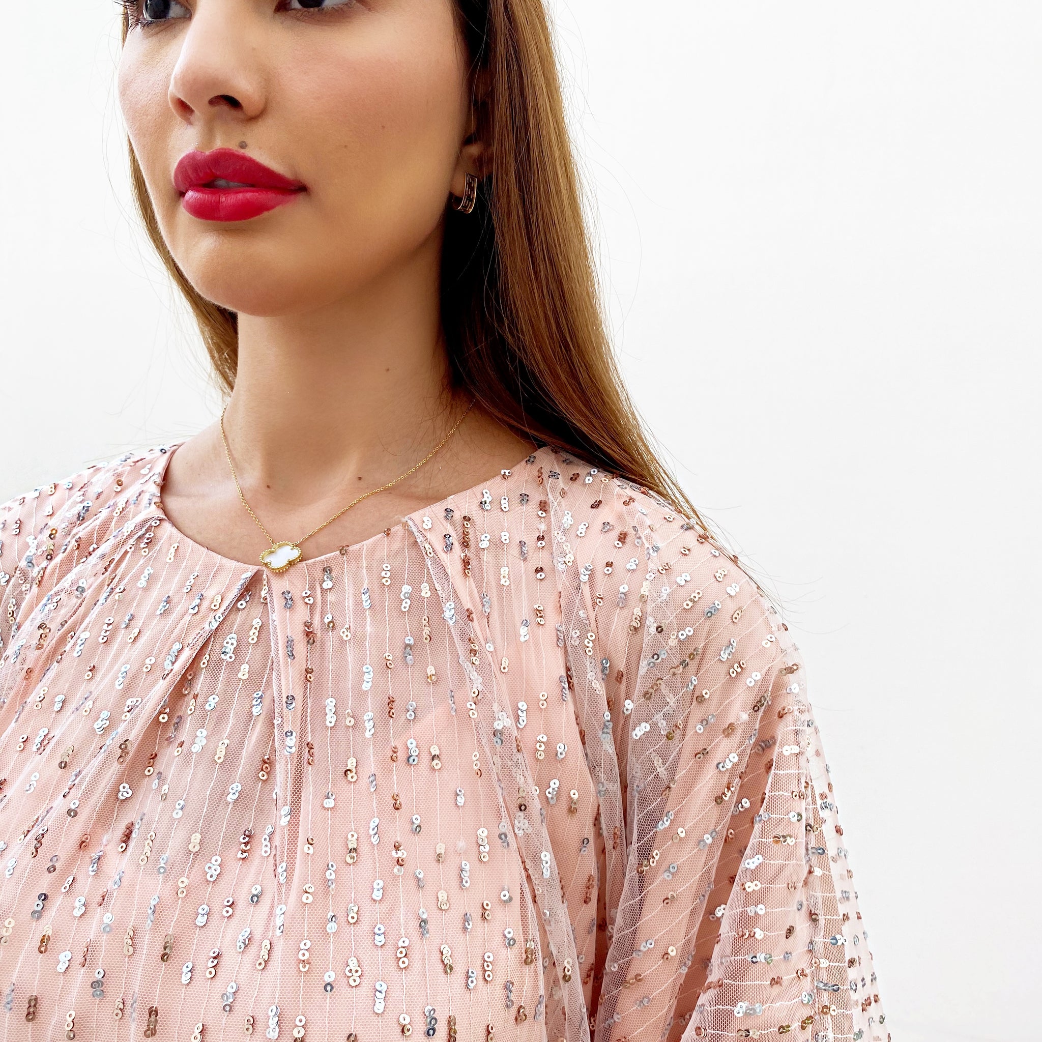 RAM21 SAMEERA PALE PEACH TULLE & SEQUINS KAFTAN