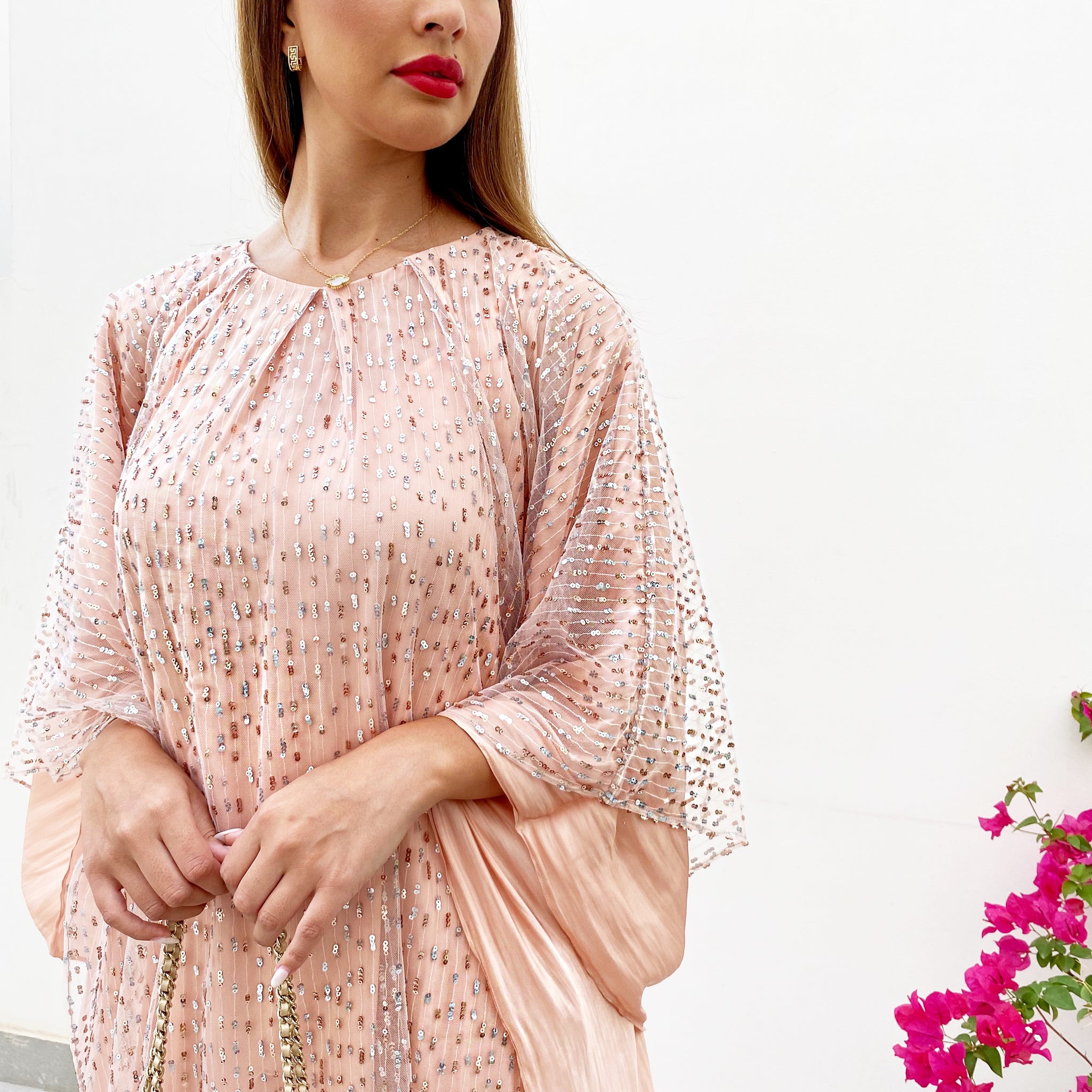 RAM21 SAMEERA PALE PEACH TULLE & SEQUINS KAFTAN