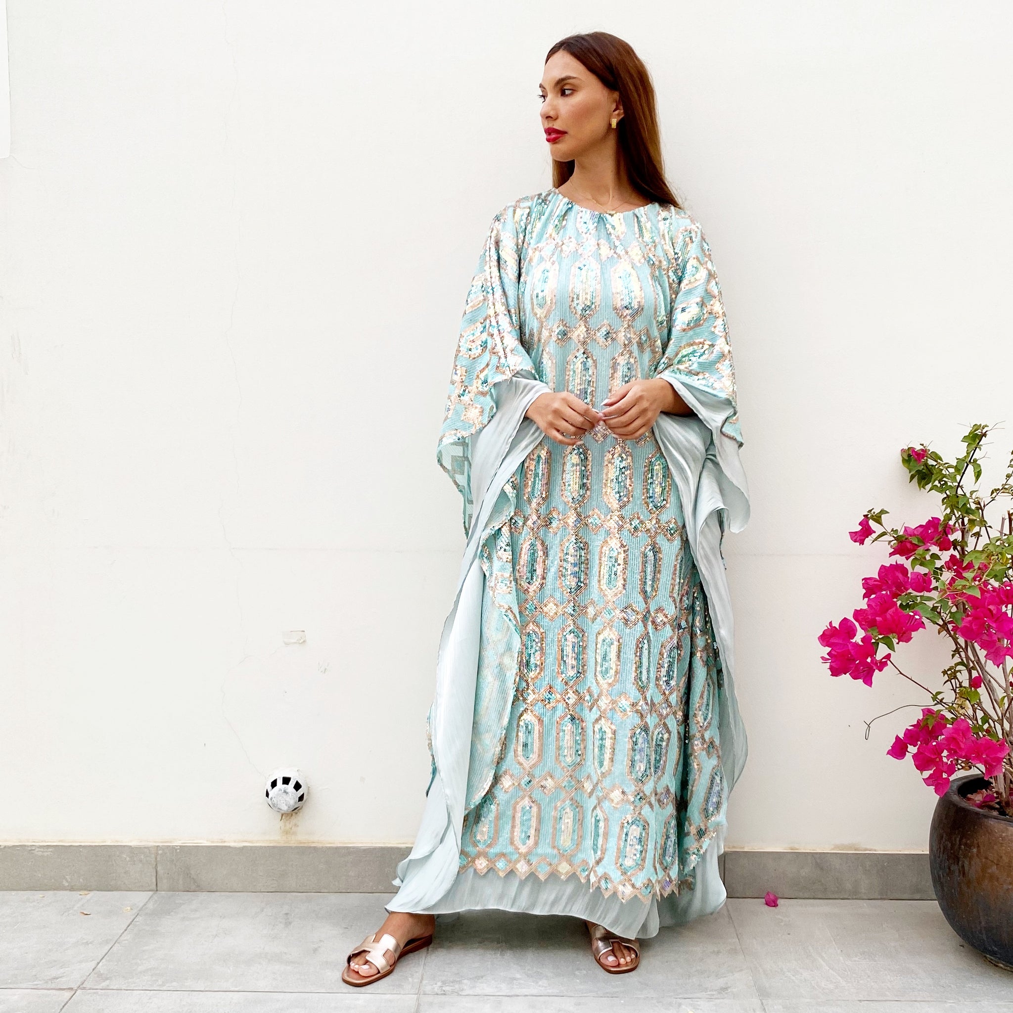 RAM21 AQUA GOLD SEQUINS KAFTAN