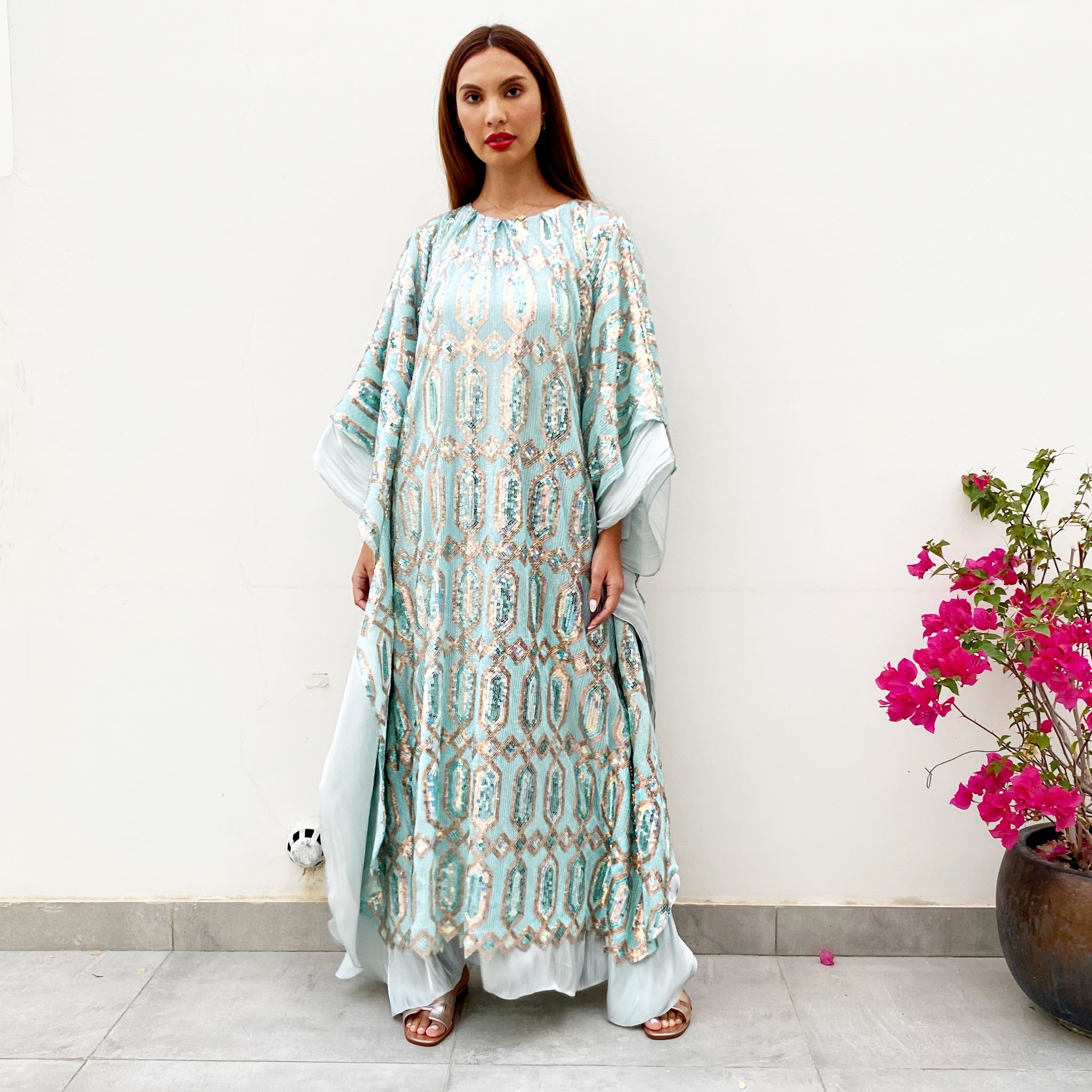 RAM21 AQUA GOLD SEQUINS KAFTAN